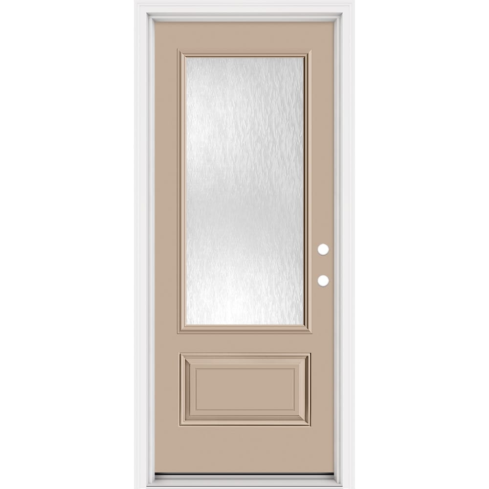 Masonite 321388 Steel Doors Series 32-in x 80-in x 4-9/16-in Steel 3/4 lite Left-hand inswing Sandy Shore Painted Prehung Front Door with Brickmould Insulating core