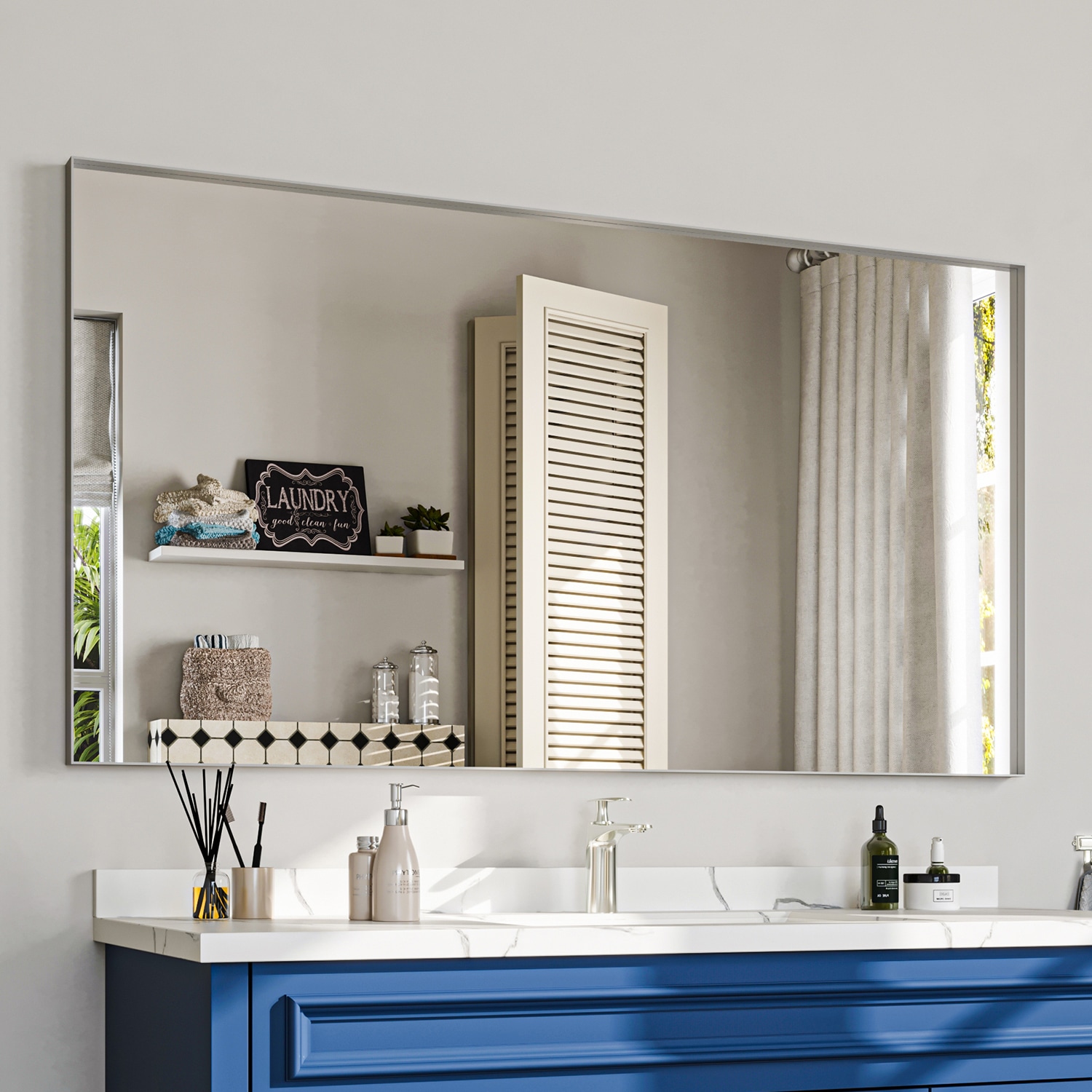waterpar WPLO-2447 55-Inches x 30-Inches Framed Rectangle Bathroom Vanity Mirror ( Silver )