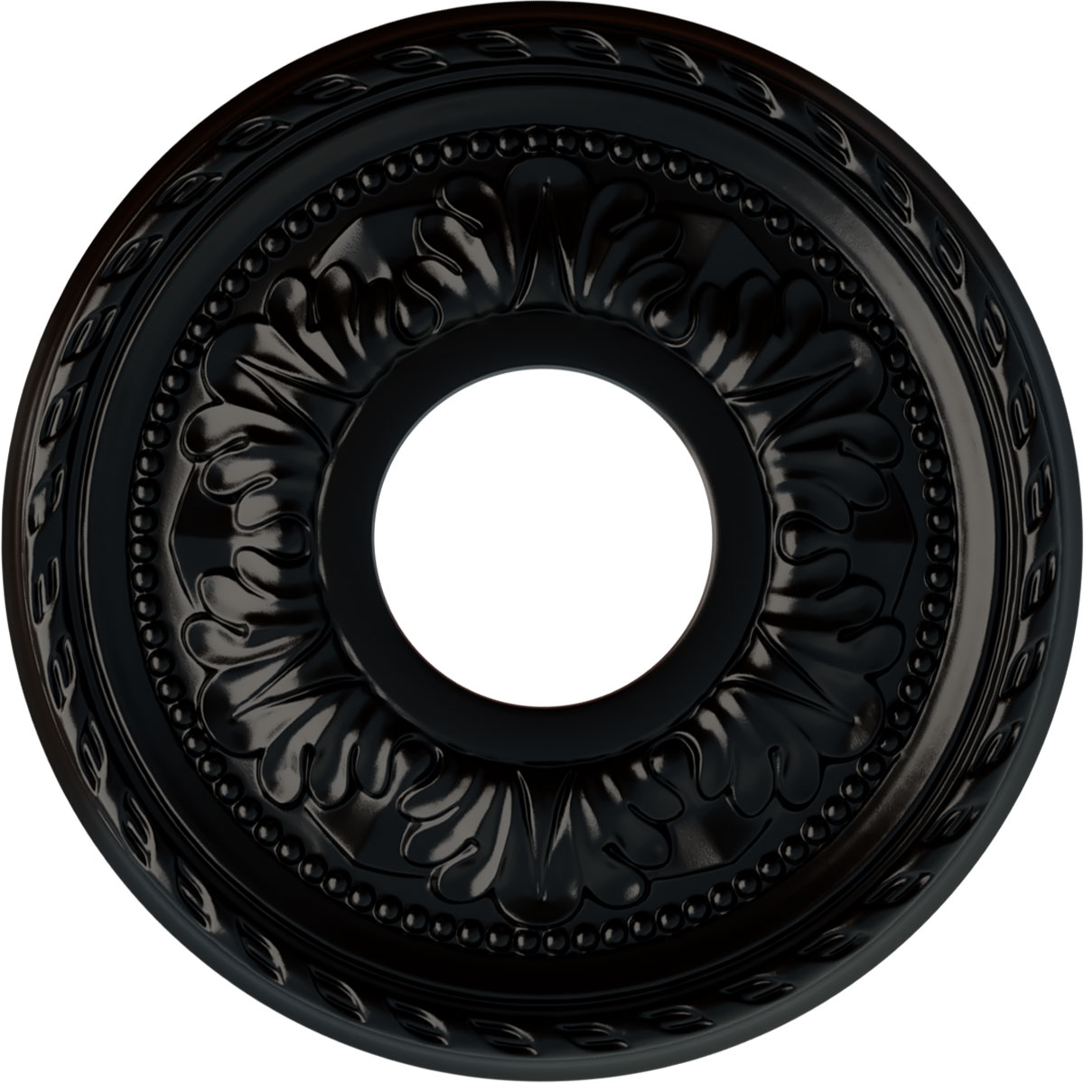 Ekena Millwork CM11PMBLF Palmetto 11.375-in W x 11.375-in L Painted Jet Black Polyurethane Whole Ceiling Medallion