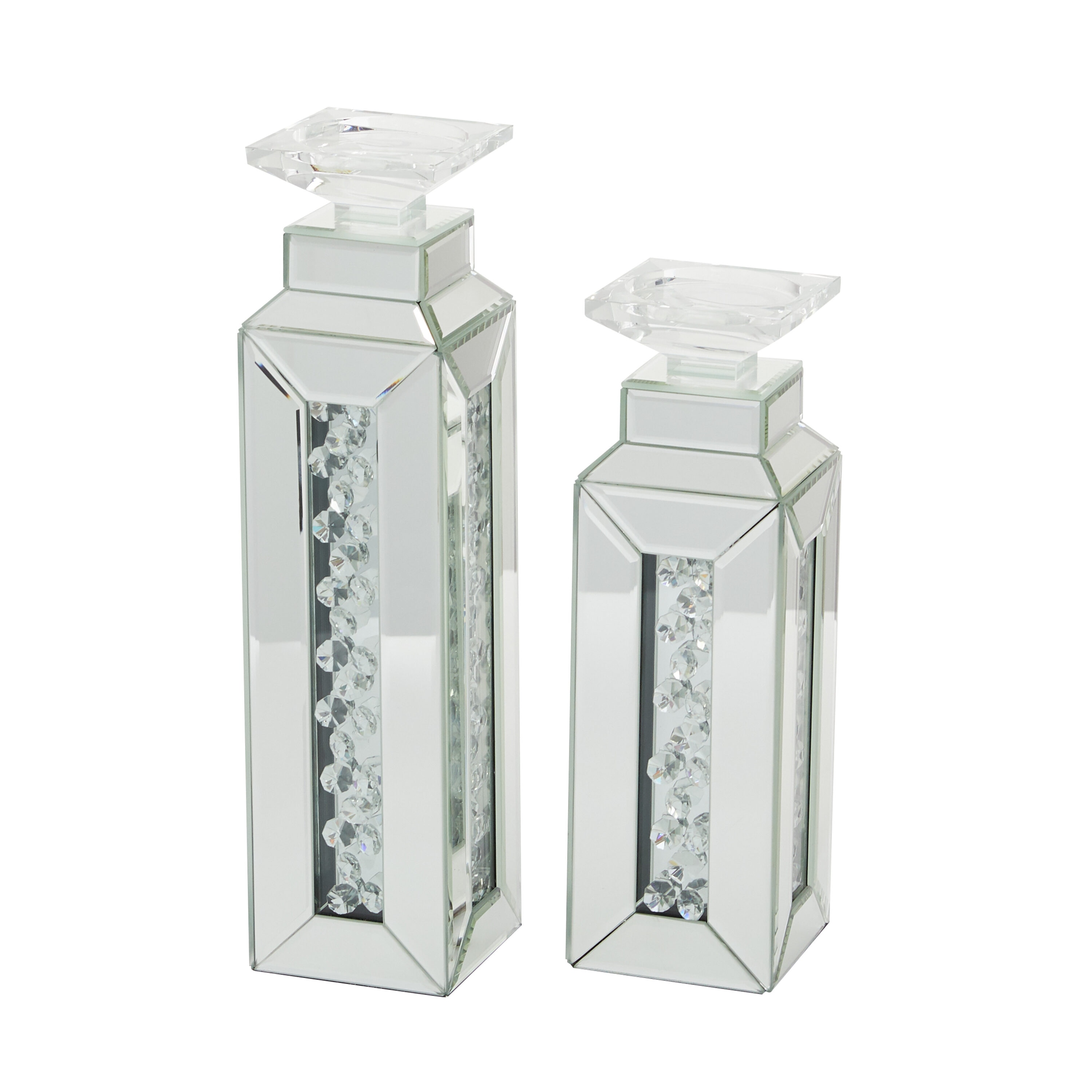 Silver Ceramic Candle Holders Set of 3 with Textured Base