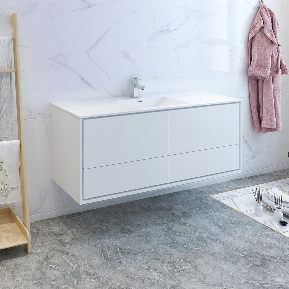 Fresca FCB9260WH-S-I Catania 60-in Glossy white Single sink Floating Bathroom Vanity with White Acrylic Top