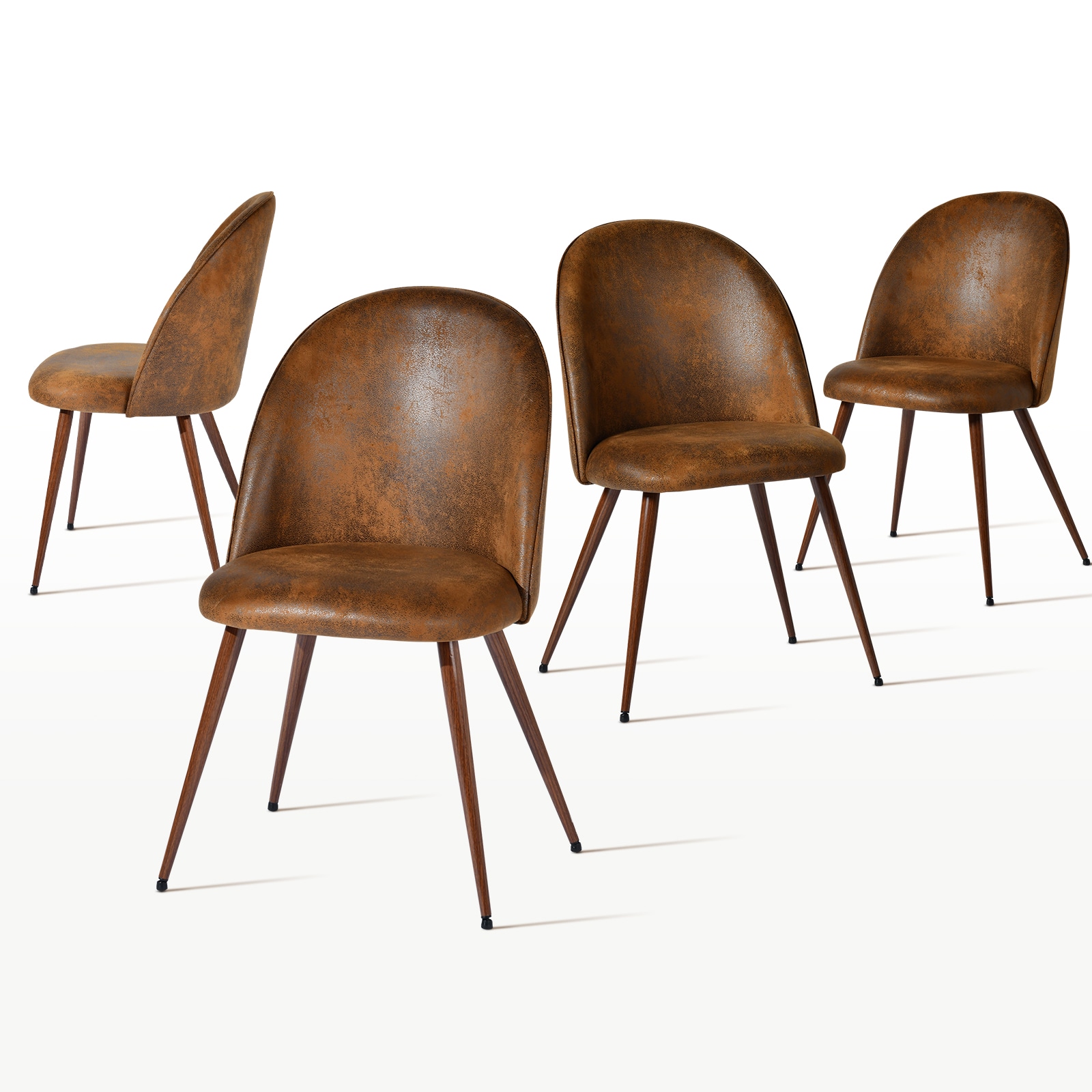Homy Casa HAVEN BROWN 4PK Set of 4 Dining Chairs Upholstered in Brown Suede with Thick Cushions Oval Back and Walnut Legs
