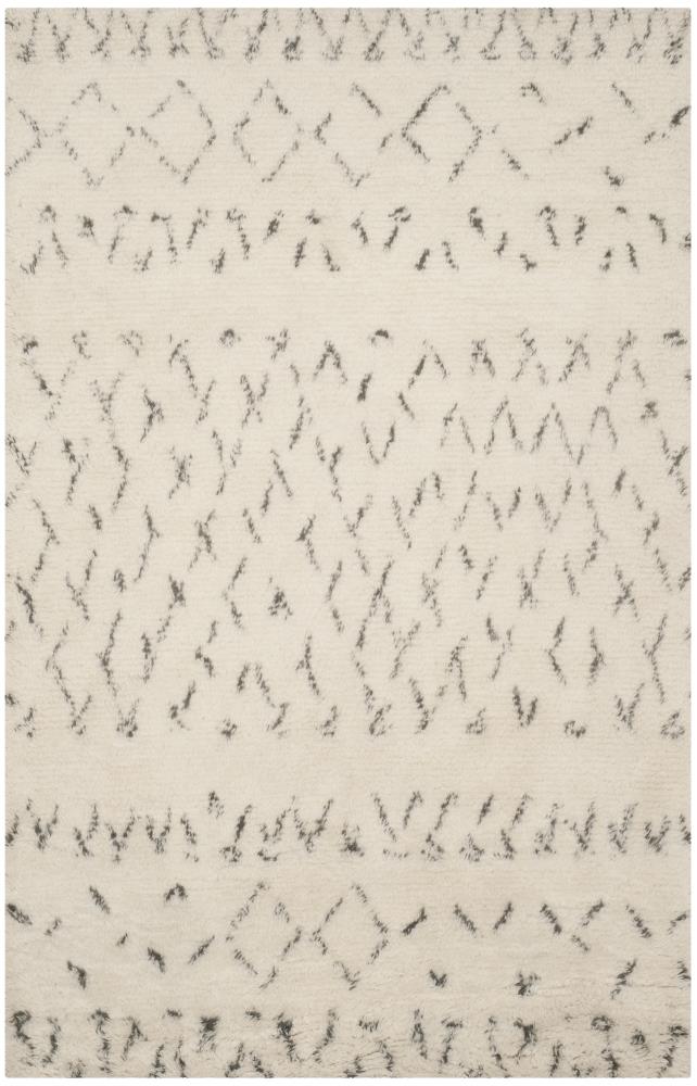 Safavieh CSB851B-5 Casablanca Inez Shag 5 x 8 (ft) Tufted Wool Ivory/Gray Rectangular Indoor Abstract Moroccan Area rug