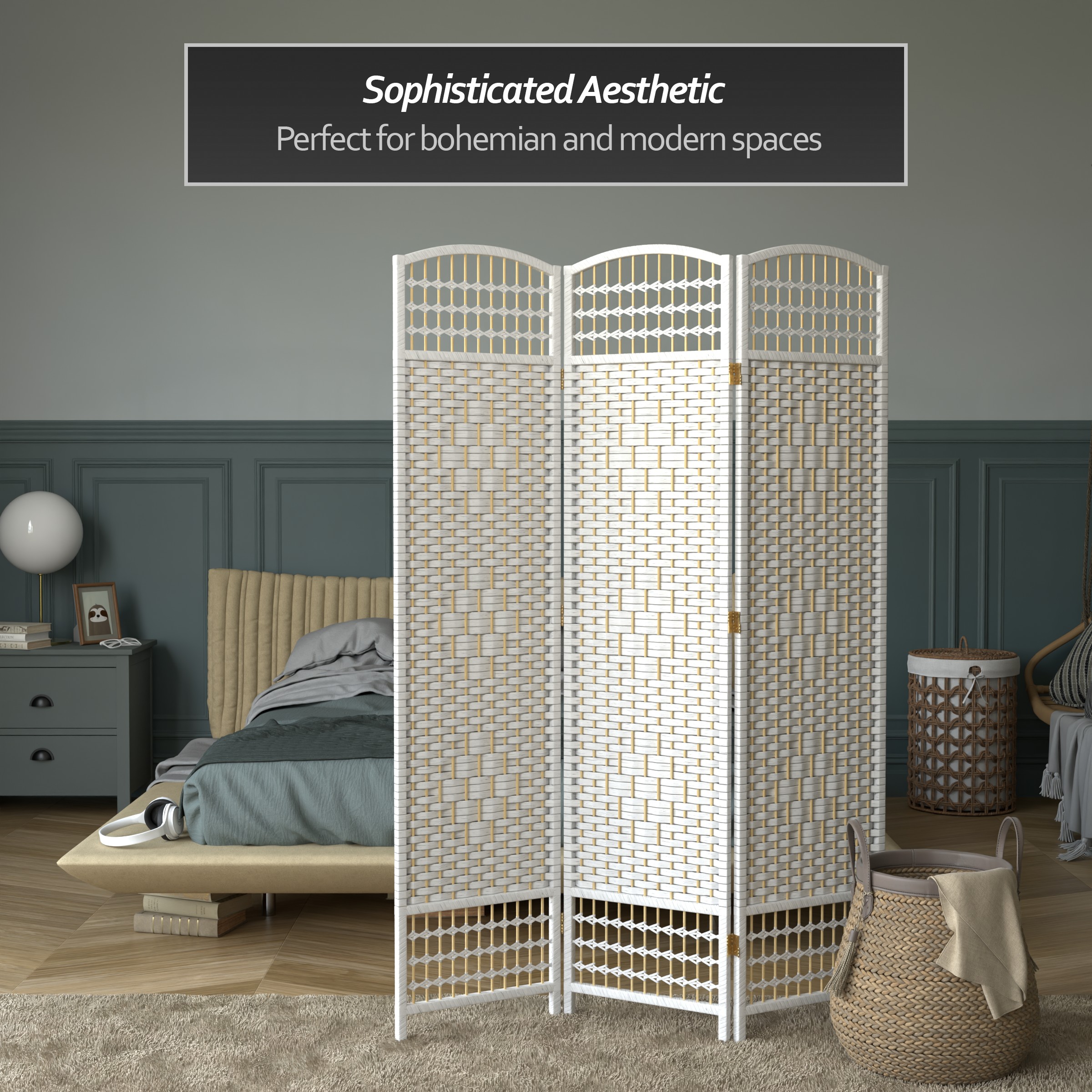 Oriental Furniture FB-DMND-WHT-3P Indoor-Privacy-Screens - View #6