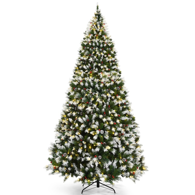 Goplus 9-ft Pre-lit Flocked Artificial Christmas Tree with LED Lights in  the Artificial Christmas Trees department at