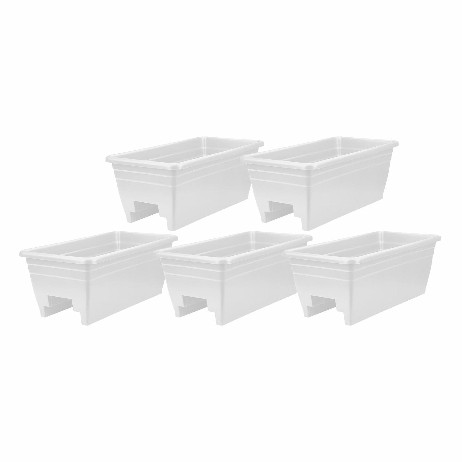 The HC Companies 208126 5 -Pack Rectangle 24.0-Inches W Large White Plastic Contemporary/Modern Indoor/Outdoor Deck box planter with Drainage Holes