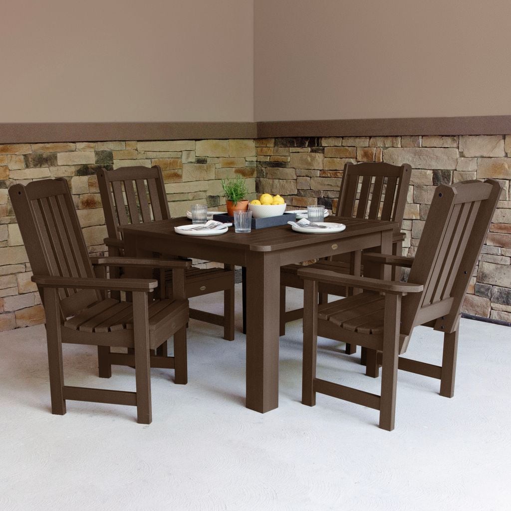 highwood AD-DNL44-ACE Lehigh 5 -Piece Weathered Acorn Patio Dining Set Plastic Square Table with 4 Stationary Chairs
