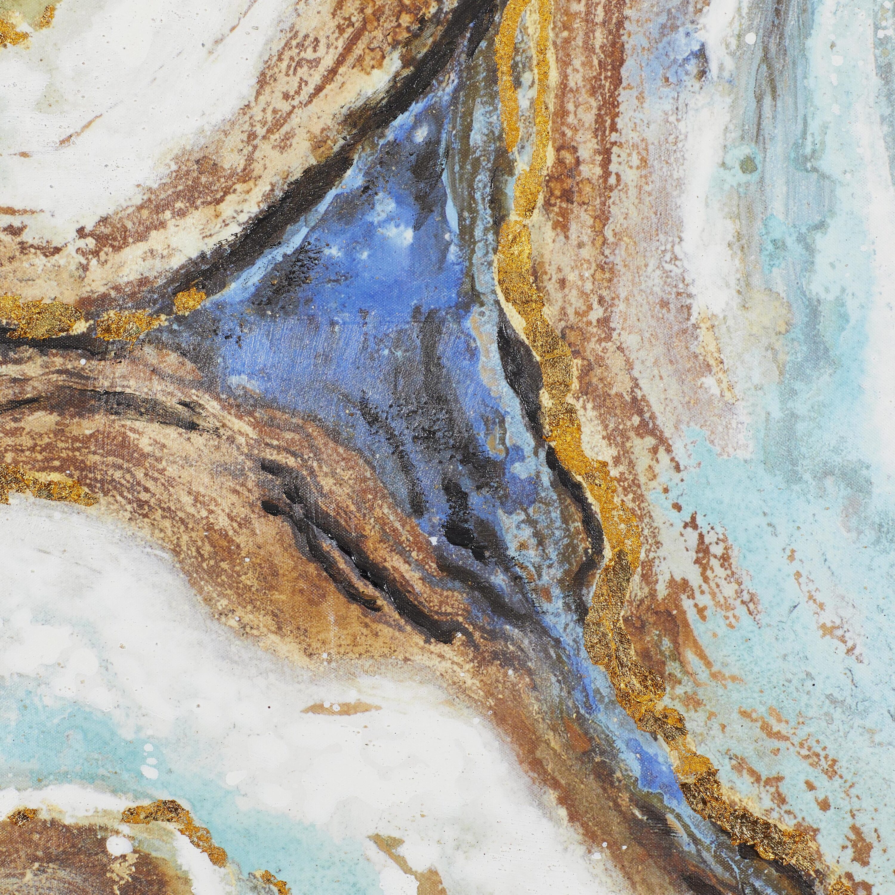 Large Multicolor Abstract Geode Canvas Wall Art with Gold Frame