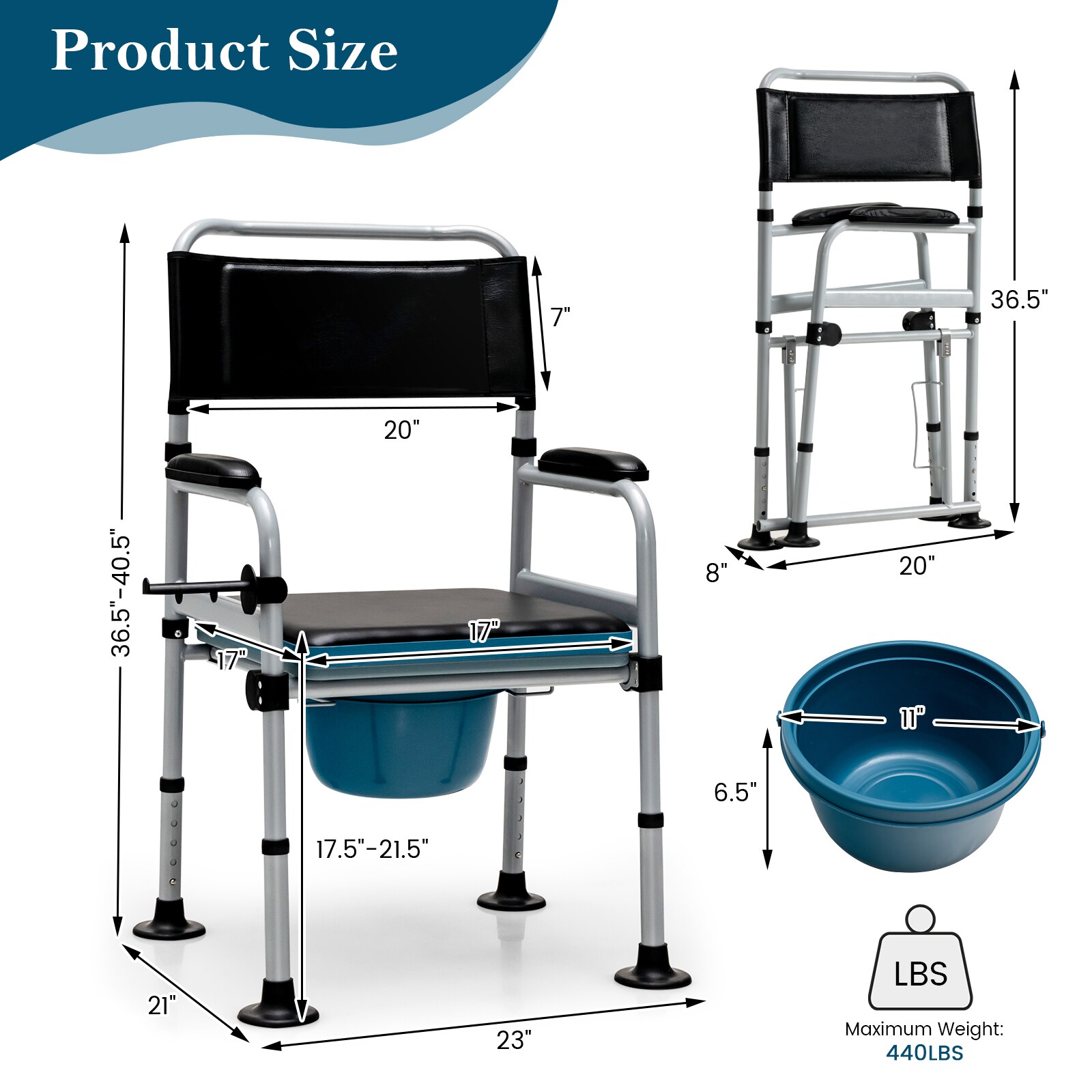 Slickblue 4 in 1 Folding Bedside Commode Chair with Detachable Bucket ...