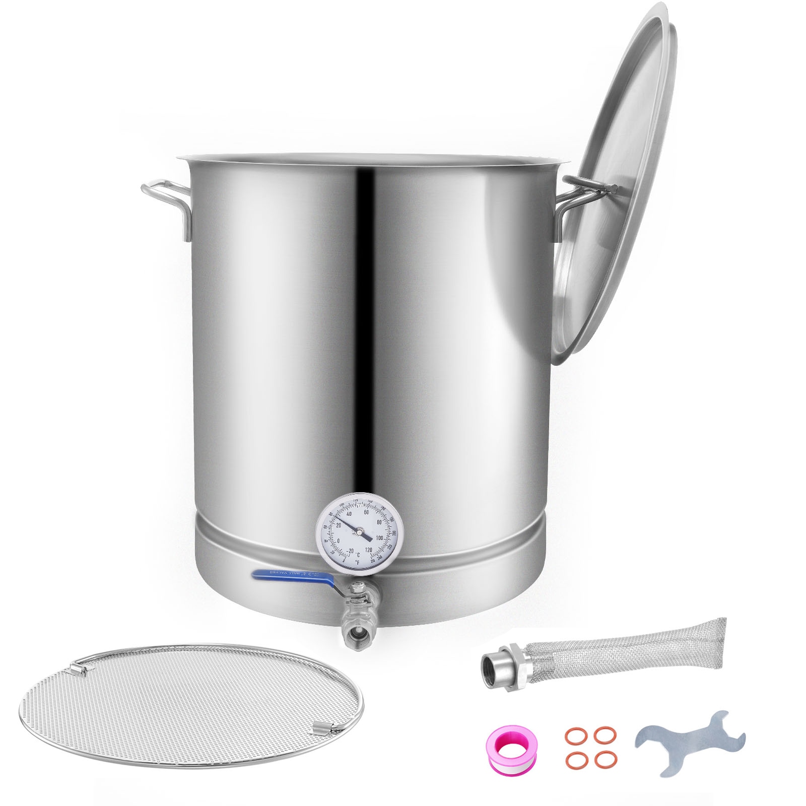 GIVIMO Stainless Steel Brew Kettle 16-gal Brewing Pot with Tri-Ply Bottom Lid Thermometer Ball Valve Spigot Filter and Filter Tray for Home Brewing