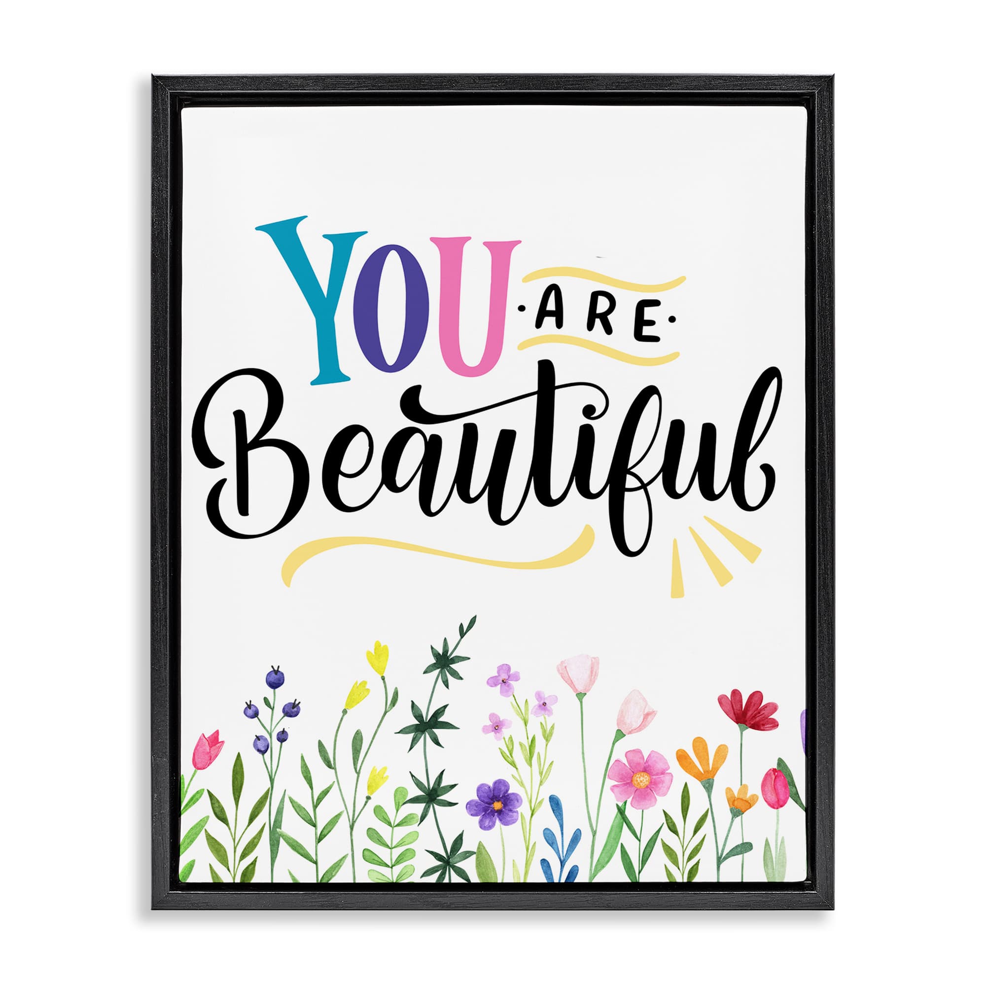 Stupell Industries BS-428-FFB-24X30 You Are Beautiful Encouragement Black Framed Floater Canvas Wall Art By Kim Allen 25 x 31