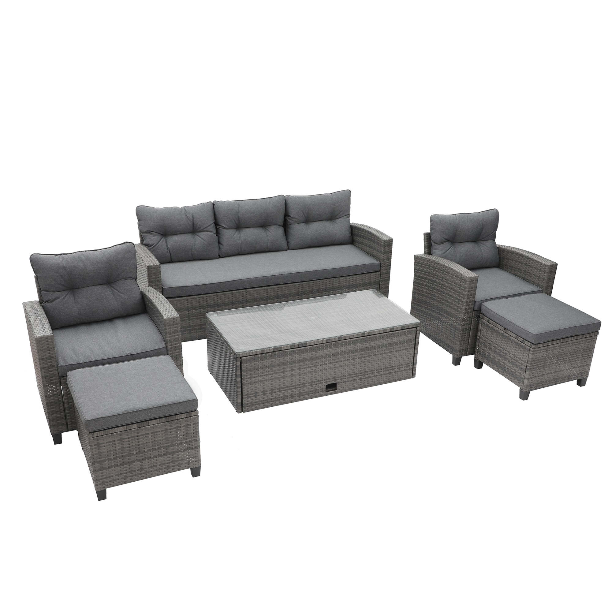 Clihome Patio Furniture-Set 6-Piece Rattan Patio Conversation Set with ...