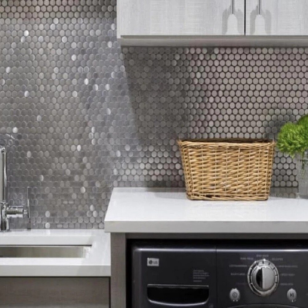 12" x 12" Polished Platinum Metal Penny Round Mosaic Tile