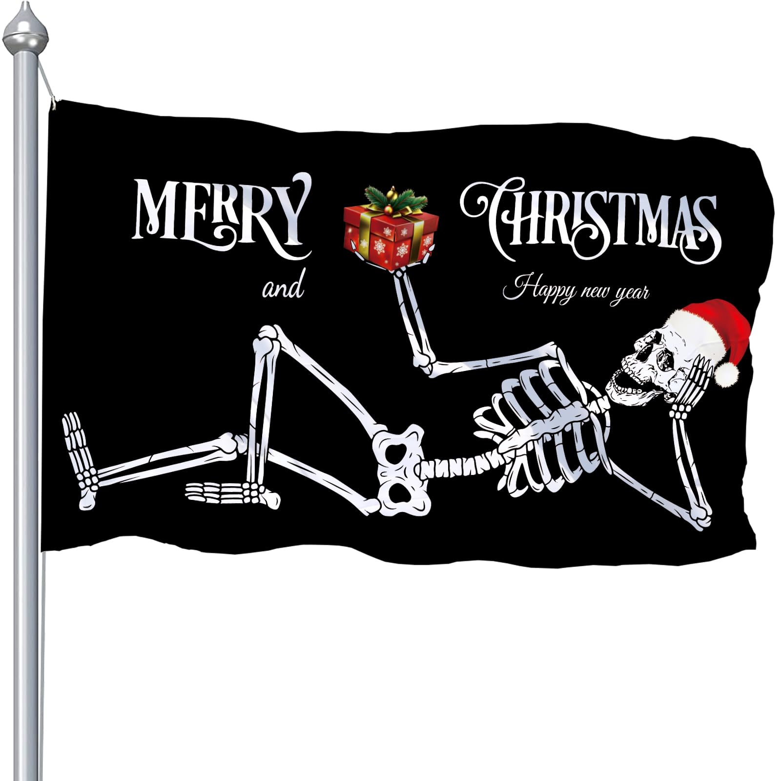 AKSCYZM  Christmas Flags 3x5 Outdoor Large Merry Christmas Flags for Outside 3x5 Double Printed Skull Bandera Funny Xmas Winter Holiday Party