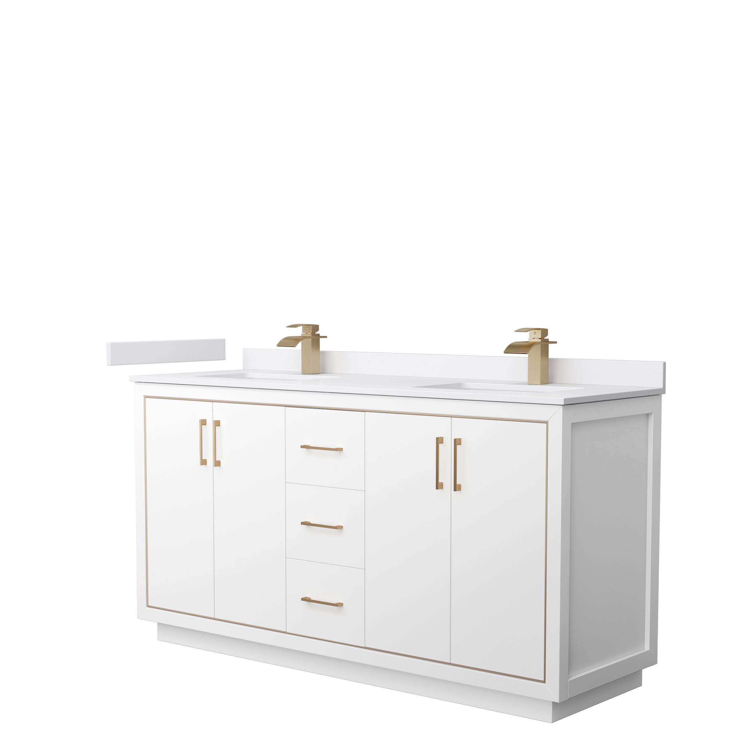 Wyndham Collection WCF111166DWZWCUNSMXX Icon 66-in White with Satin Bronze Trim Undermount Double Sink Bathroom Vanity with White Cultured Marble Top