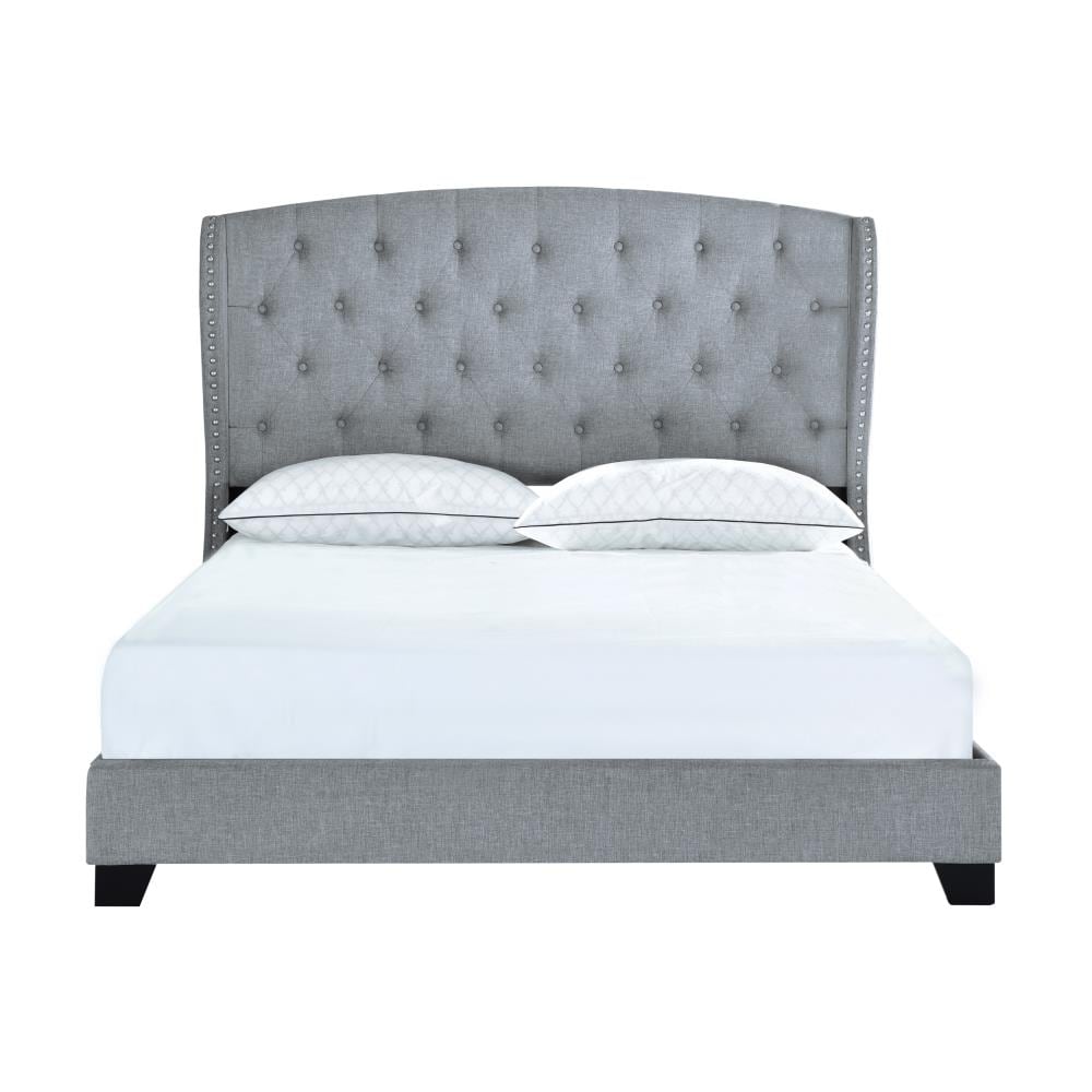 HomeFare Queen tufted wing bed In smoke Beds at Lowes.com