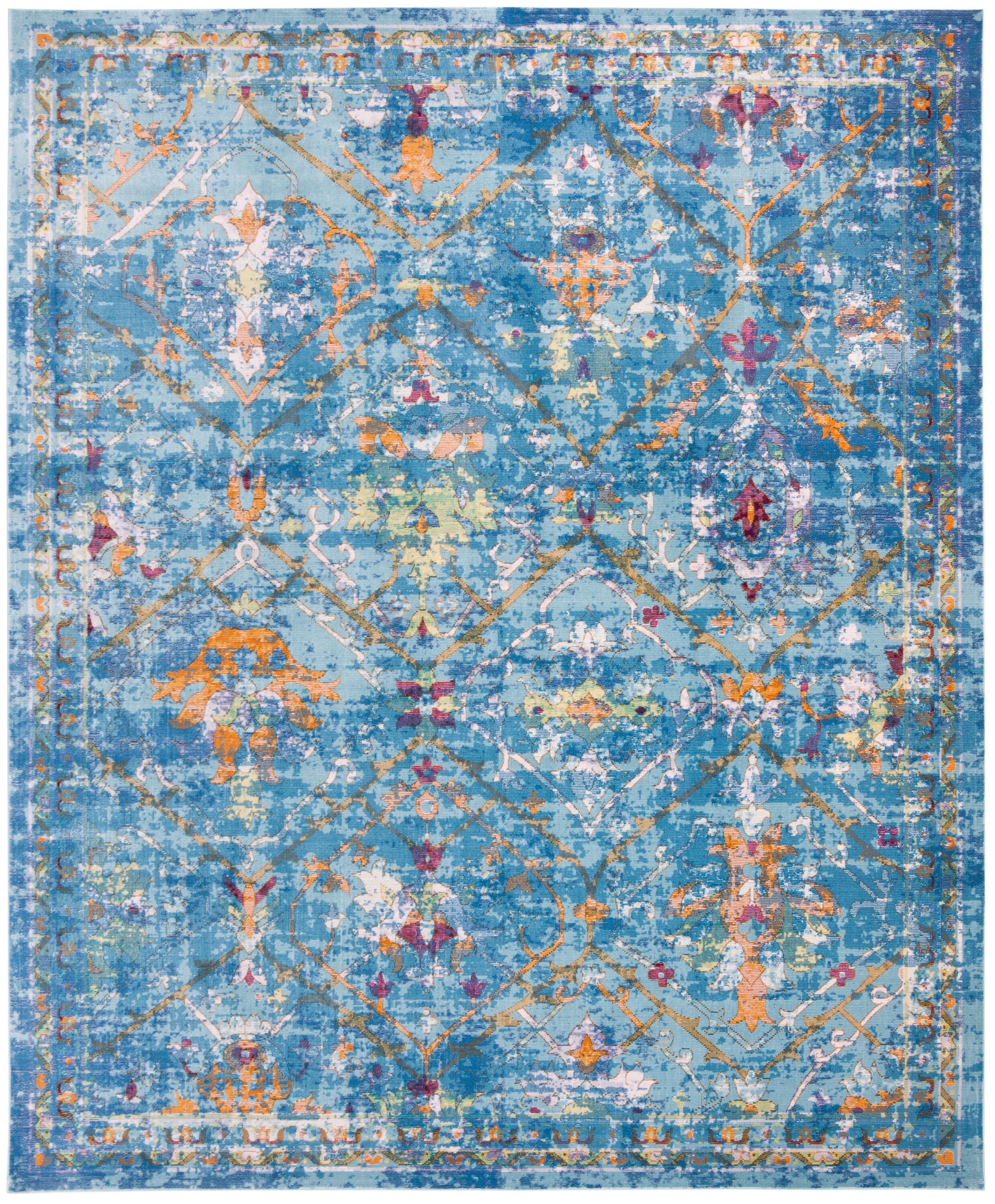 Reversible Blue Synthetic 9' x 12' Easy Care Area Rug