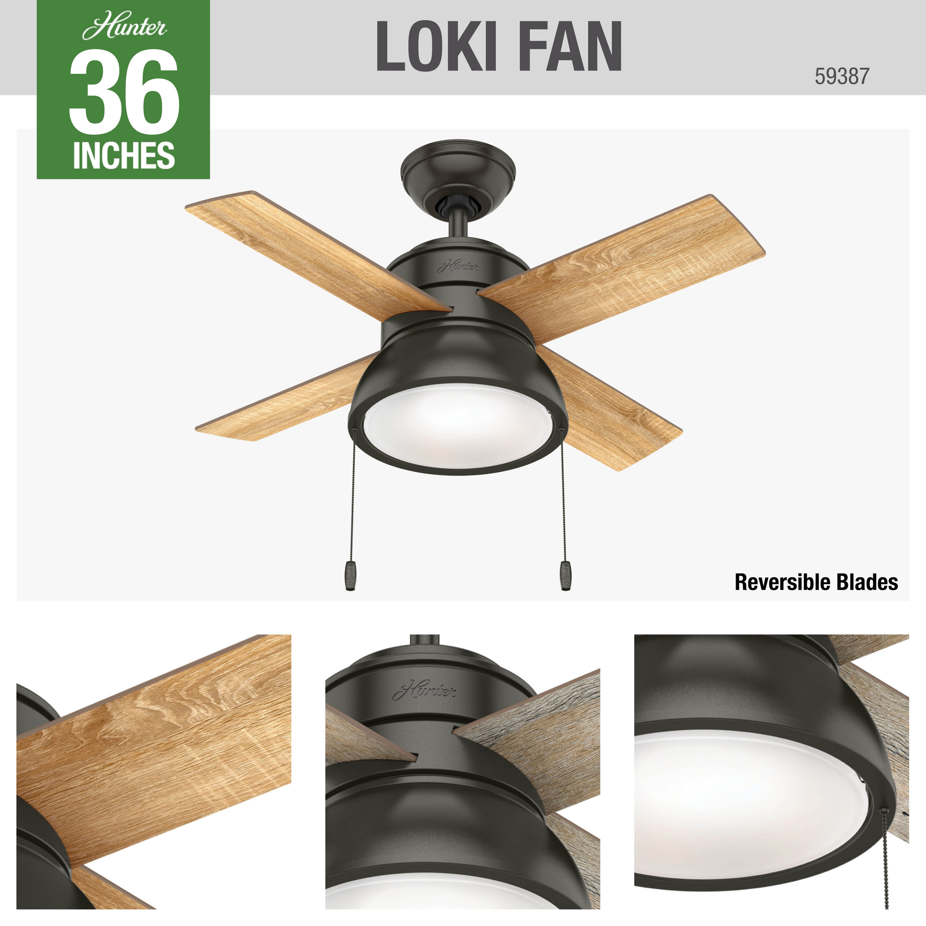 Noble Bronze Hunter 59387 36 in Ceiling Fan w/ Light New 