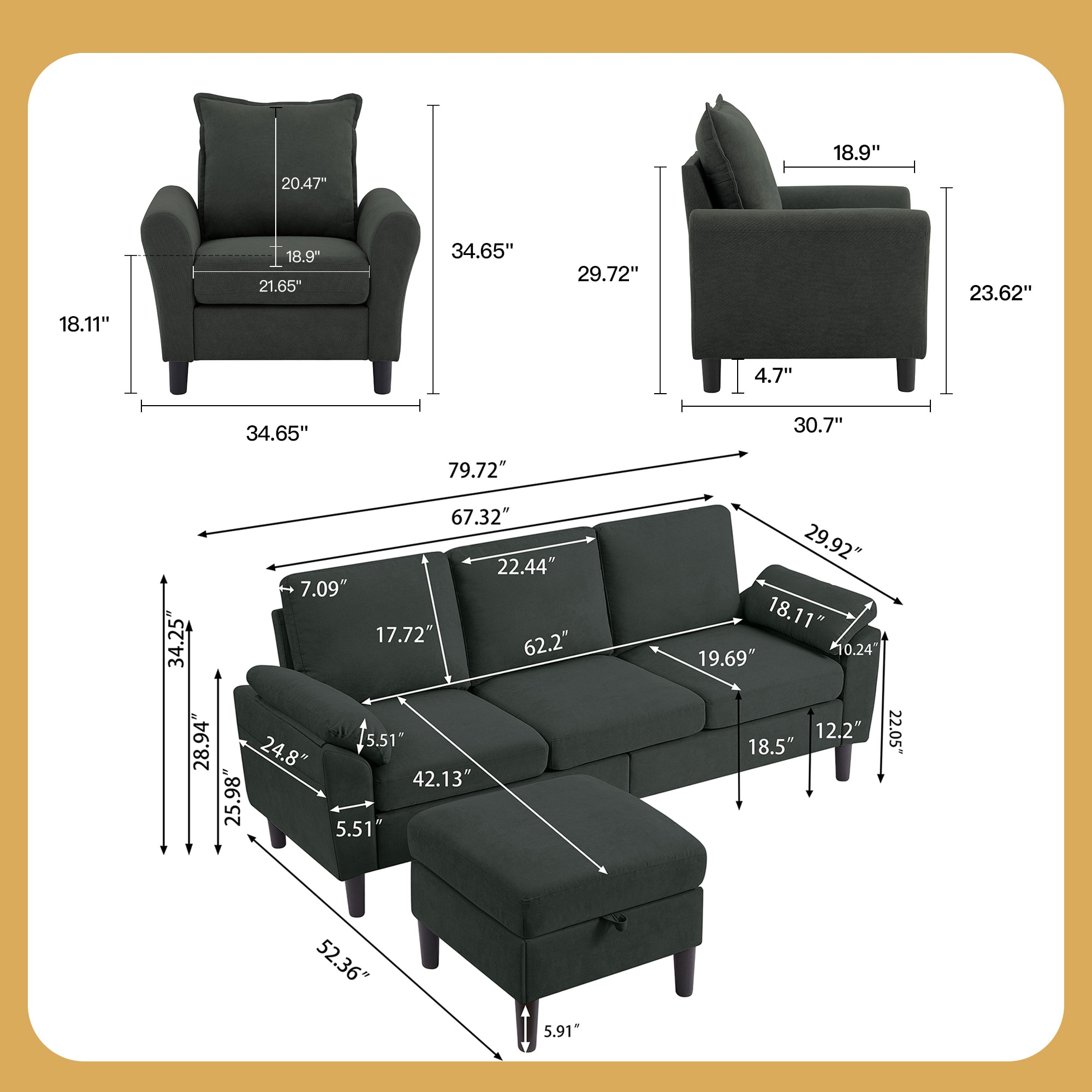 Jarenie YMX2602BK Living-Room-Sets - View #3