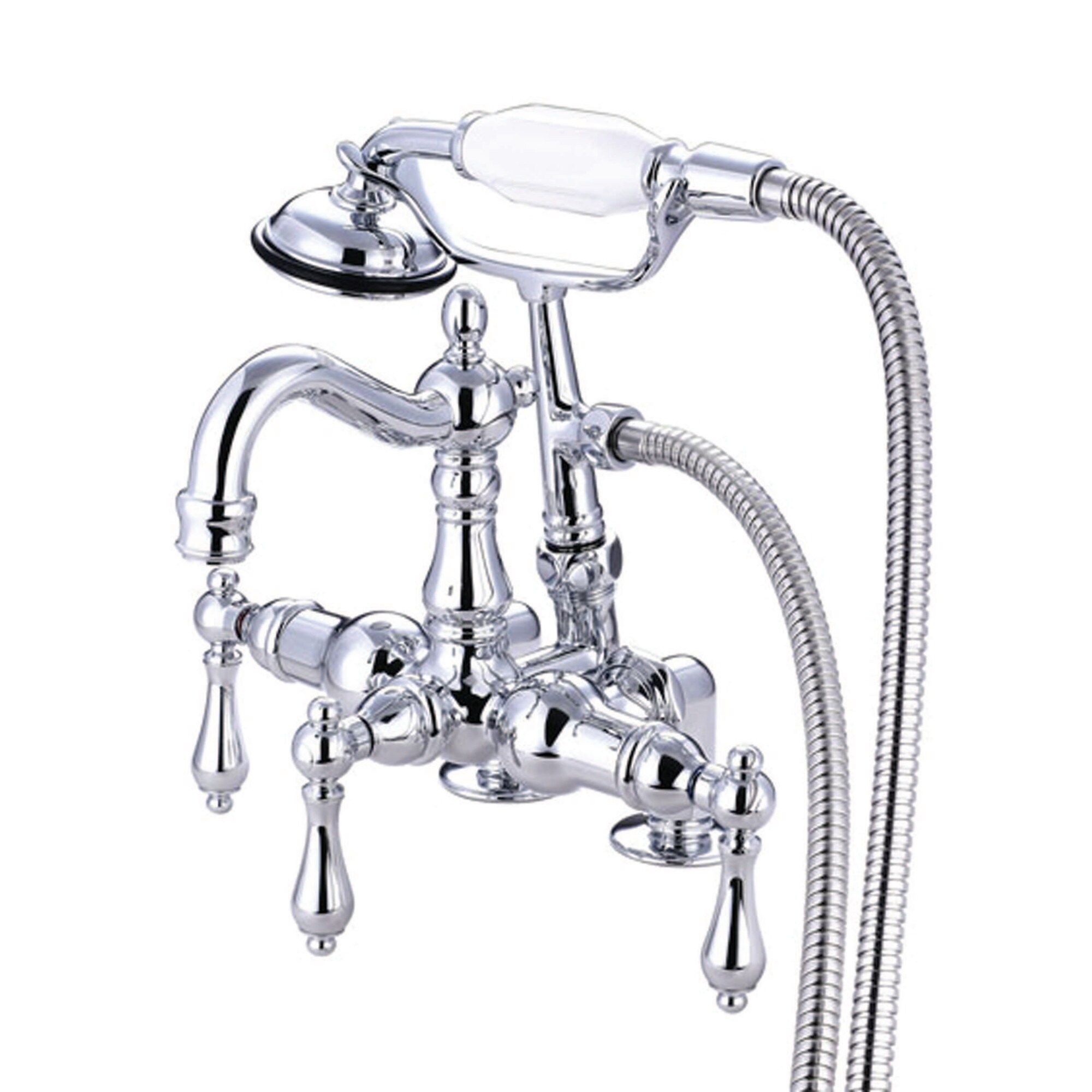 Kingston Brass WLCC1014T1 Vintage Polished chrome 3-handle Deck-mount Roman High-arc Bathtub Faucet with Hand Shower ( Valve Included )