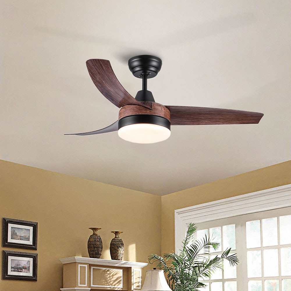 Topcraft TCCF17 Ceiling Fan 42-Inches Black with Wood Blades Color-Changing Integrated LED Fixture Indoor Downrod mount Standard Ceiling Fan With Light and Remote ( 3 -Blade)