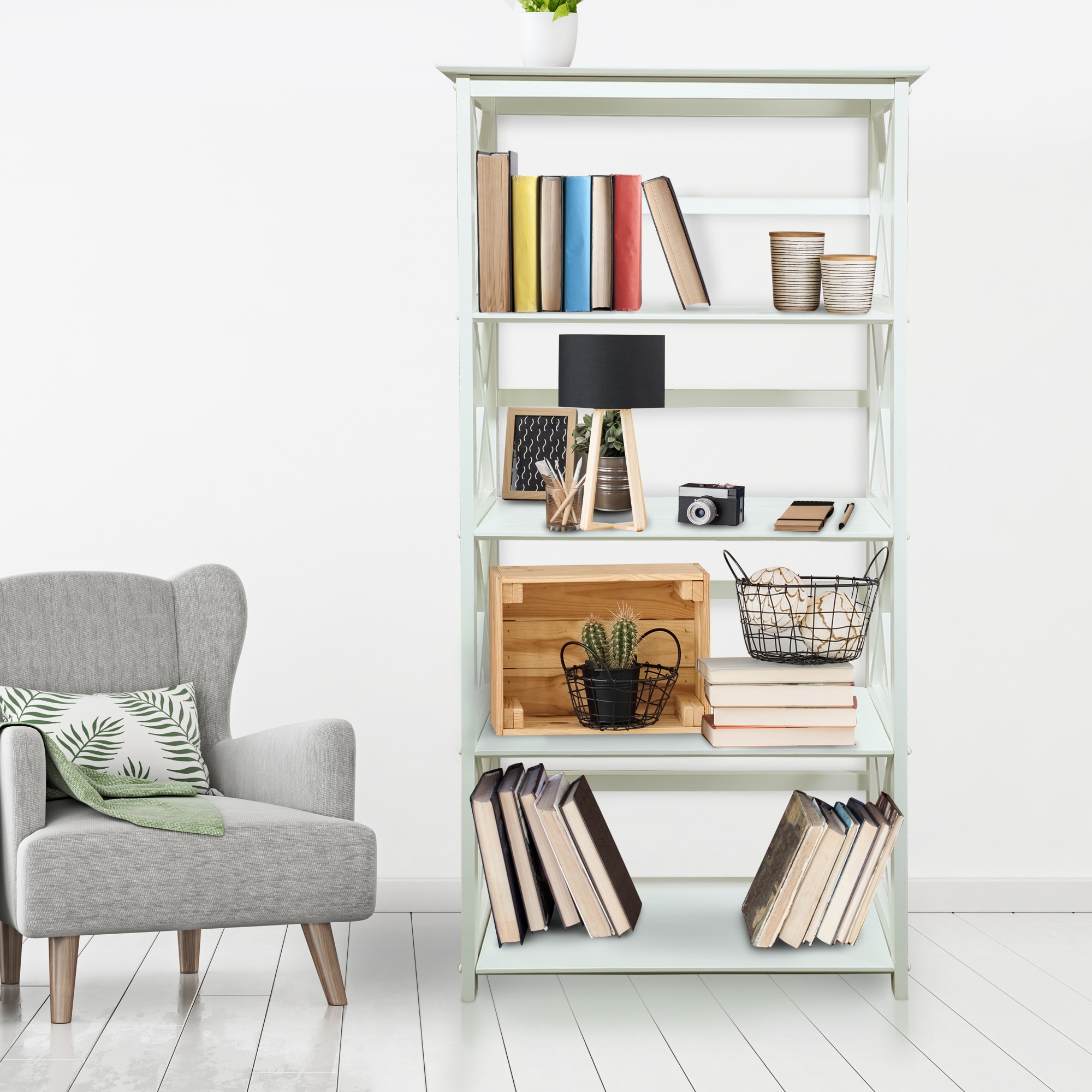 Montego Solid Wood Kids 5-Shelf White Bookcase
