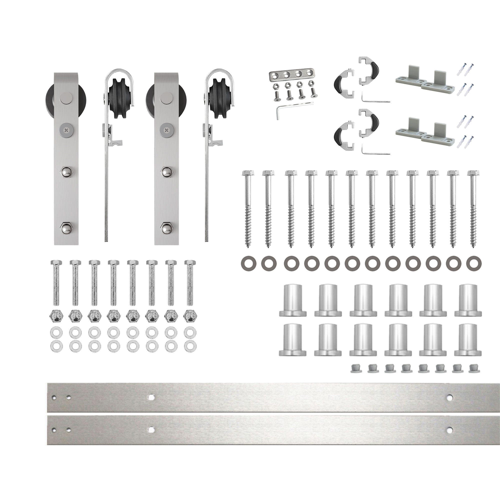 HOMACER YT2DNZ192C 192-in Brushed Brushed Nickel Indoor J-strap Double Barn door hardware kit