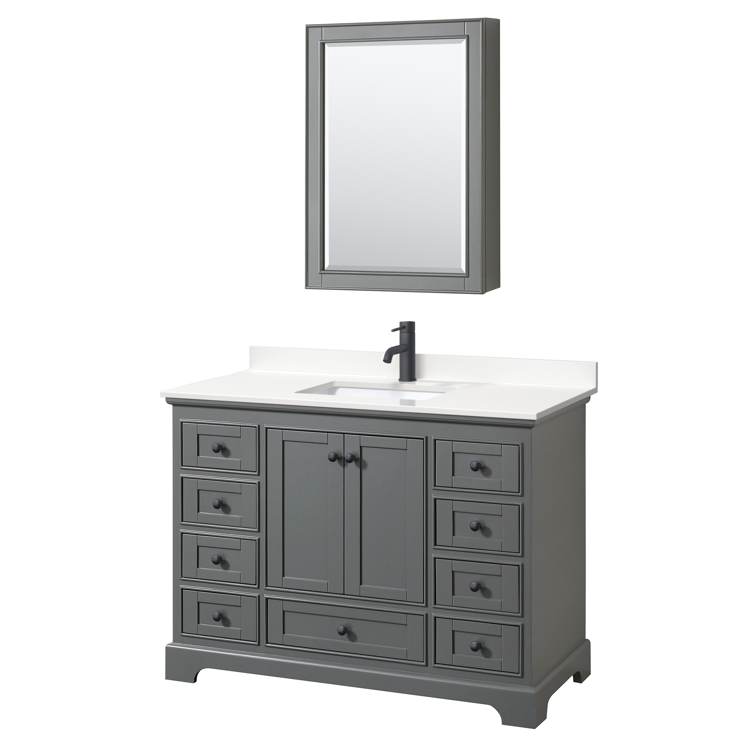 Wyndham Collection WCS202048SGBWQUNSMED Deborah 48-in Dark Gray Undermount Single Sink Bathroom Vanity with White Quartz Top (Mirror Included)