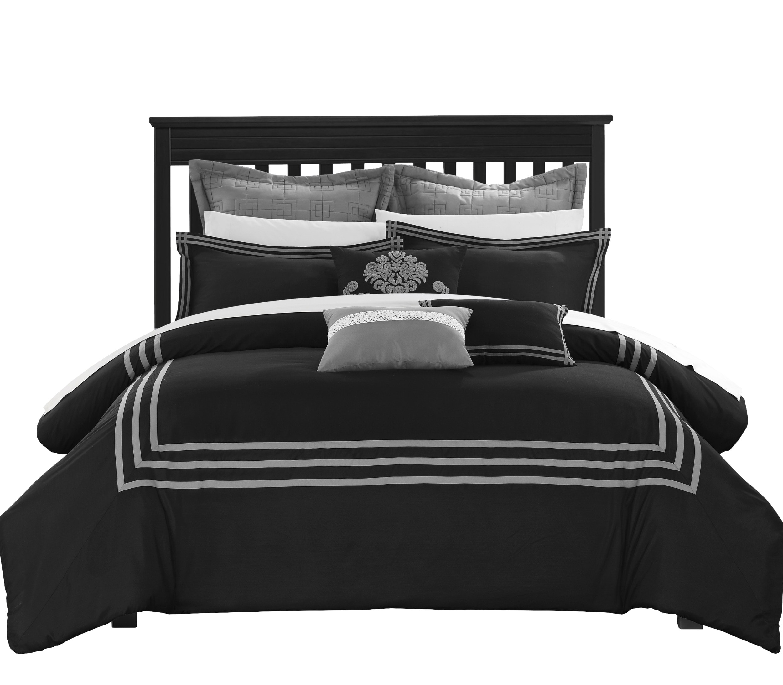 Chic Home Cosmo 8 Piece Comforter Set Embroidered Hotel Collection with Pillow Shams King Black 126CK112-AN