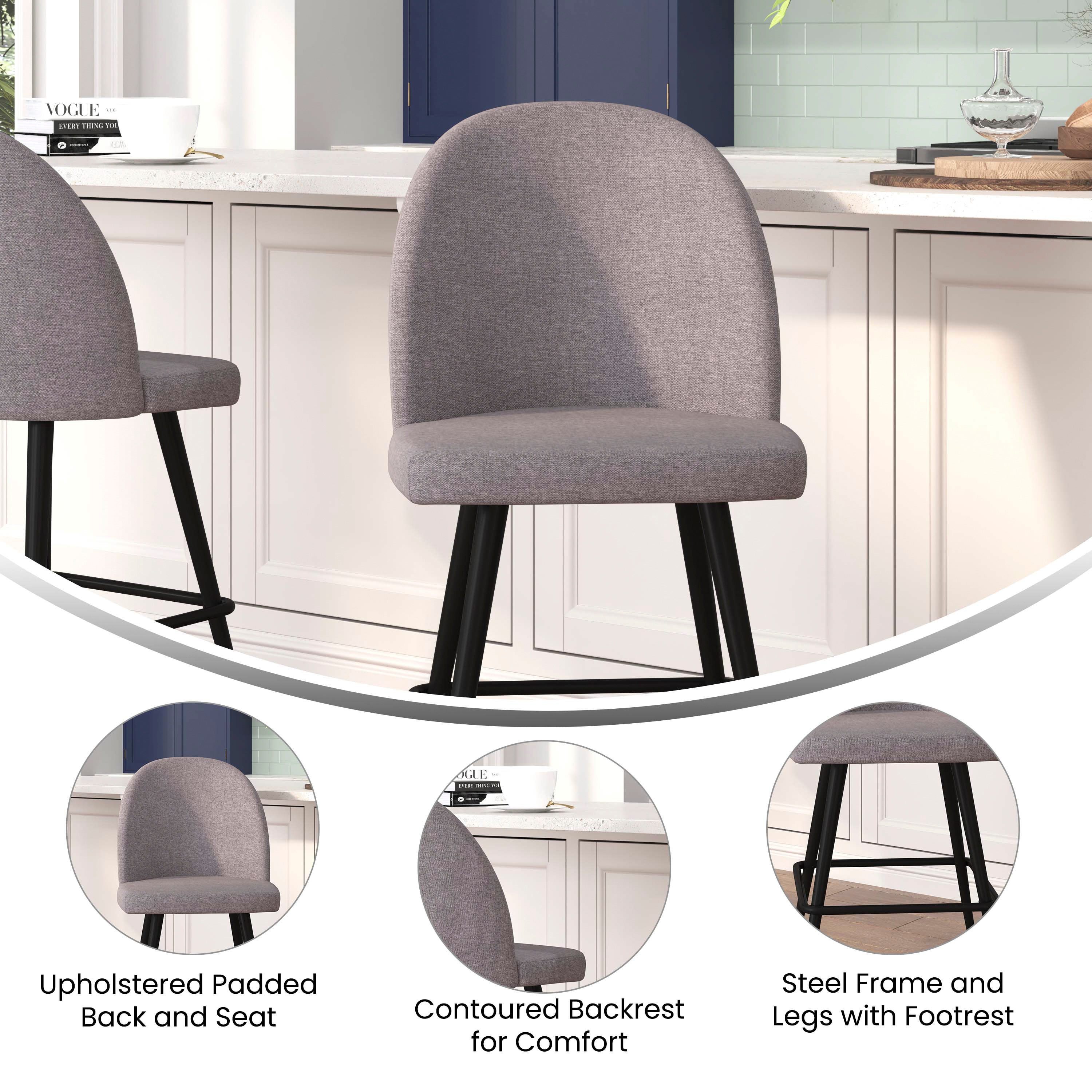 Alita Gray Faux Linen and Metal Counter Stools
