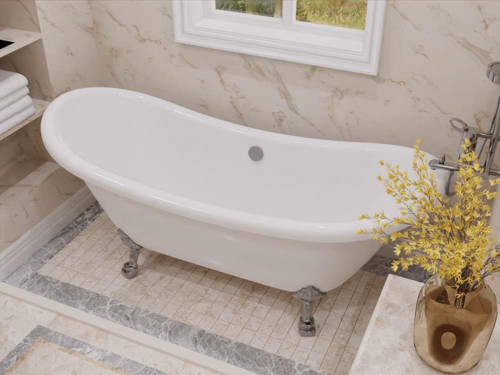 Belissima 69'' White Acrylic Clawfoot Freestanding Bathtub