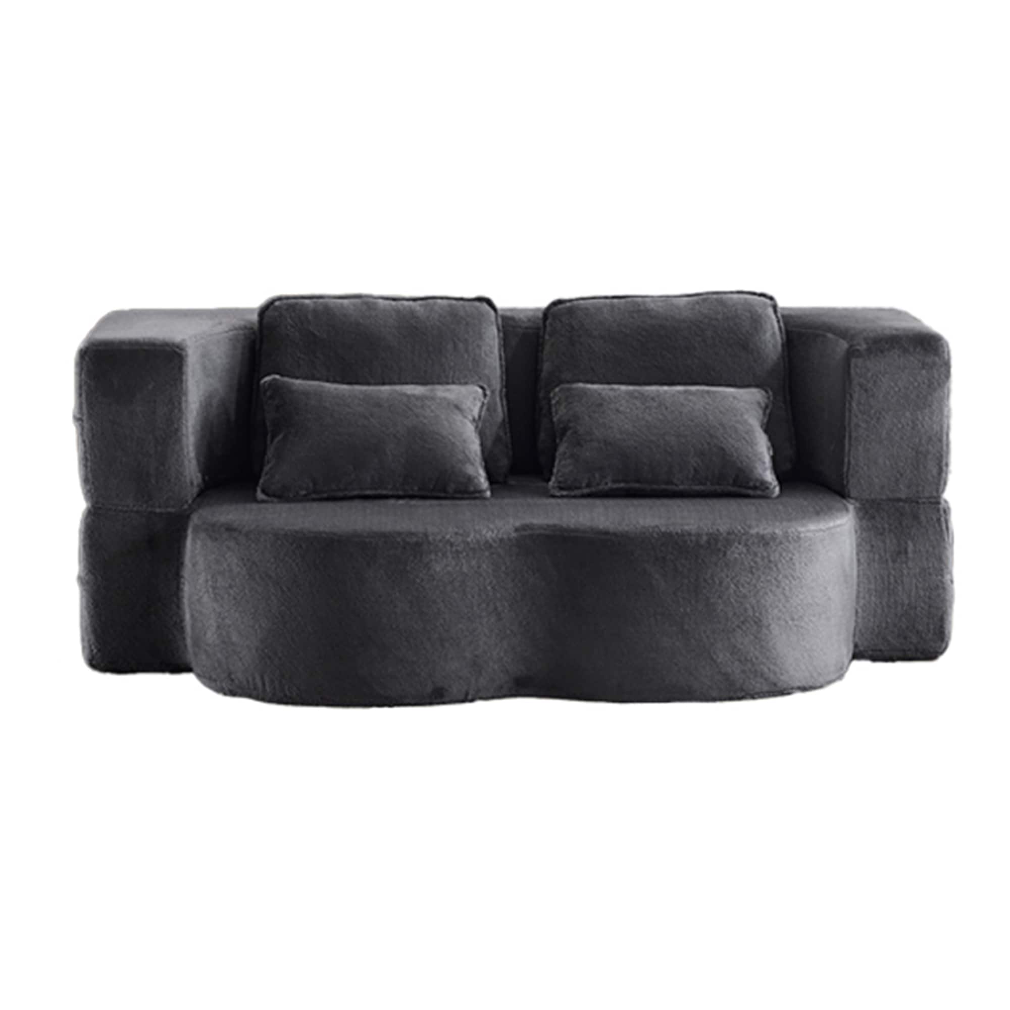 Bybafun YA3700443 Dark Gray Faux Fur Contemporary/Modern Polyester Queen Sofa bed