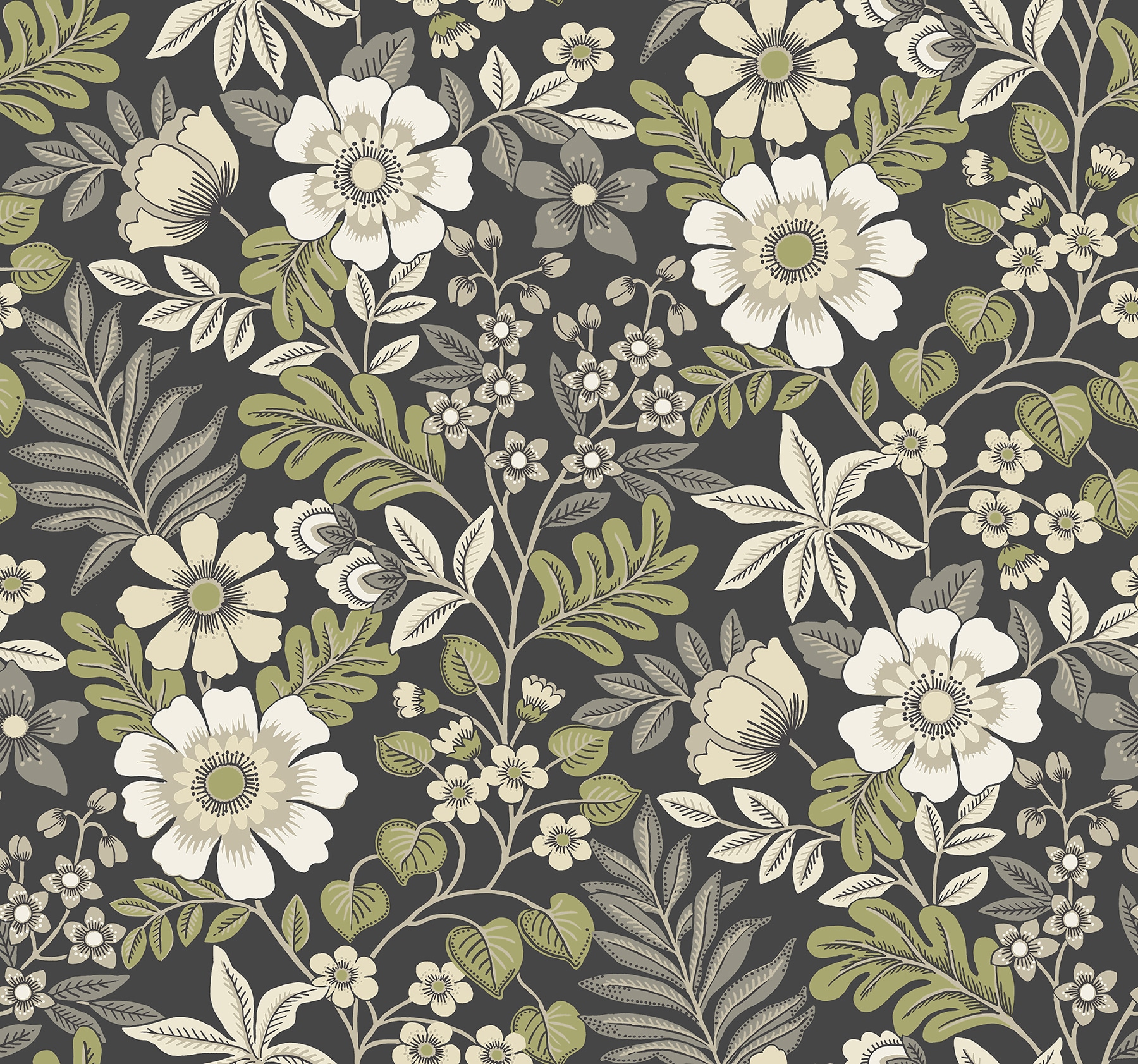 A-Street Prints 2970-87535 Revival 60.8-sq ft Black Non-woven Ivy/Vines Unpasted Wallpaper
