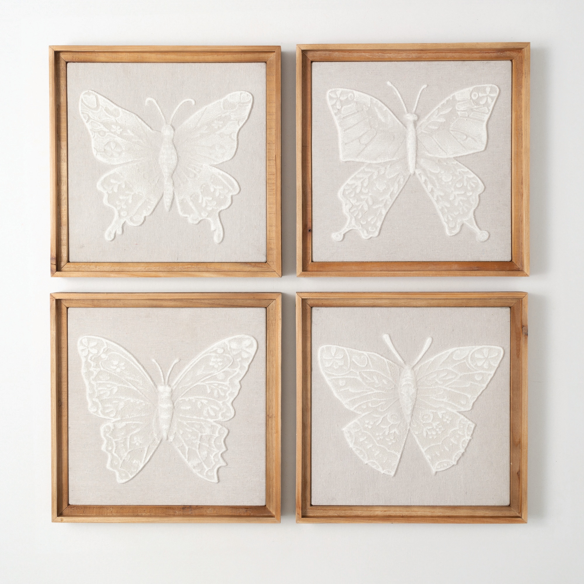 Sullivans MET2499  Butterfly Wall Decor Set of 4 16" Multicolor Brown Wood Framed 16-Inches H x 16-Inches W Butterfly Metal Wall panel