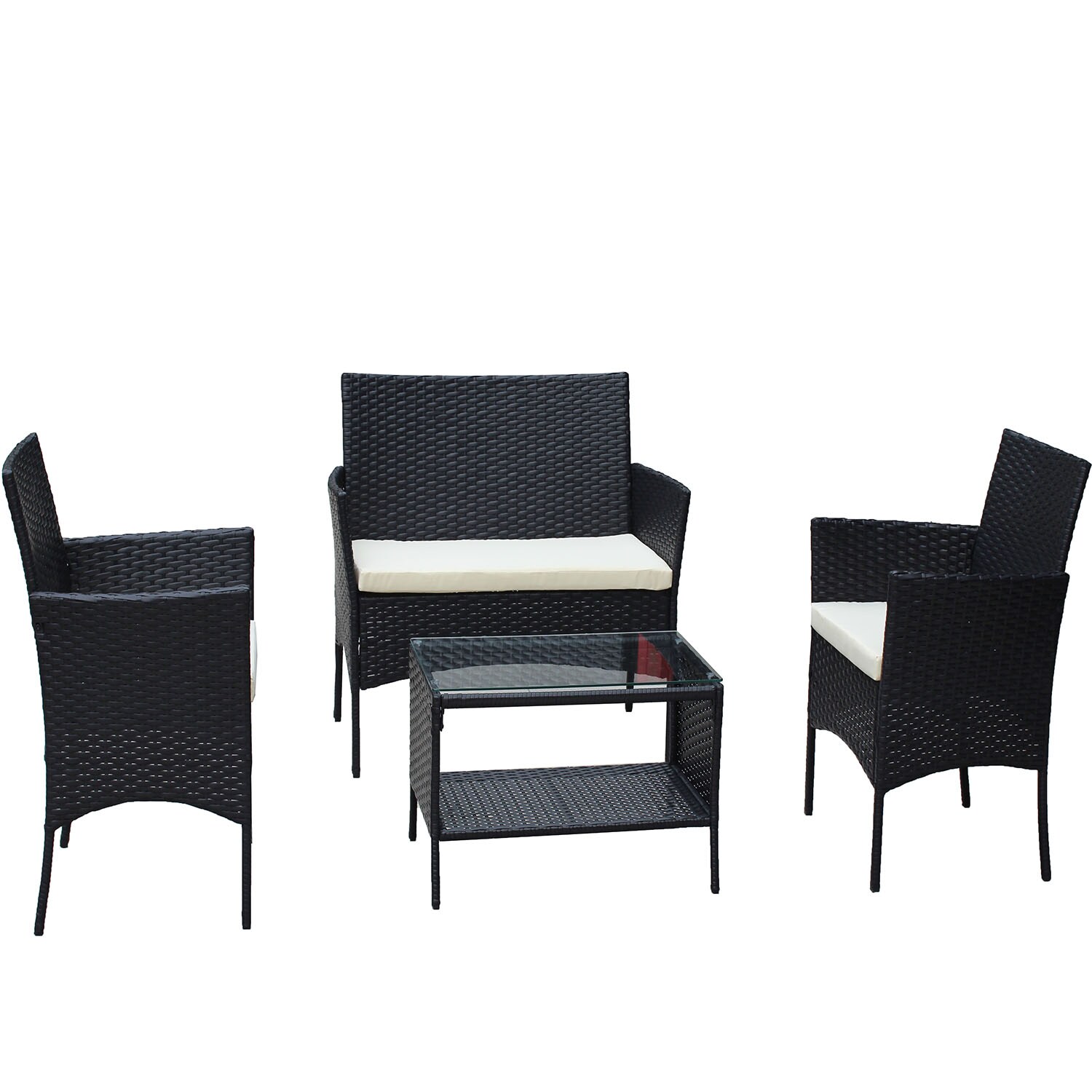 SINOFURN 4-Piece Rattan Patio Conversation Set With Off-white Cushions ...