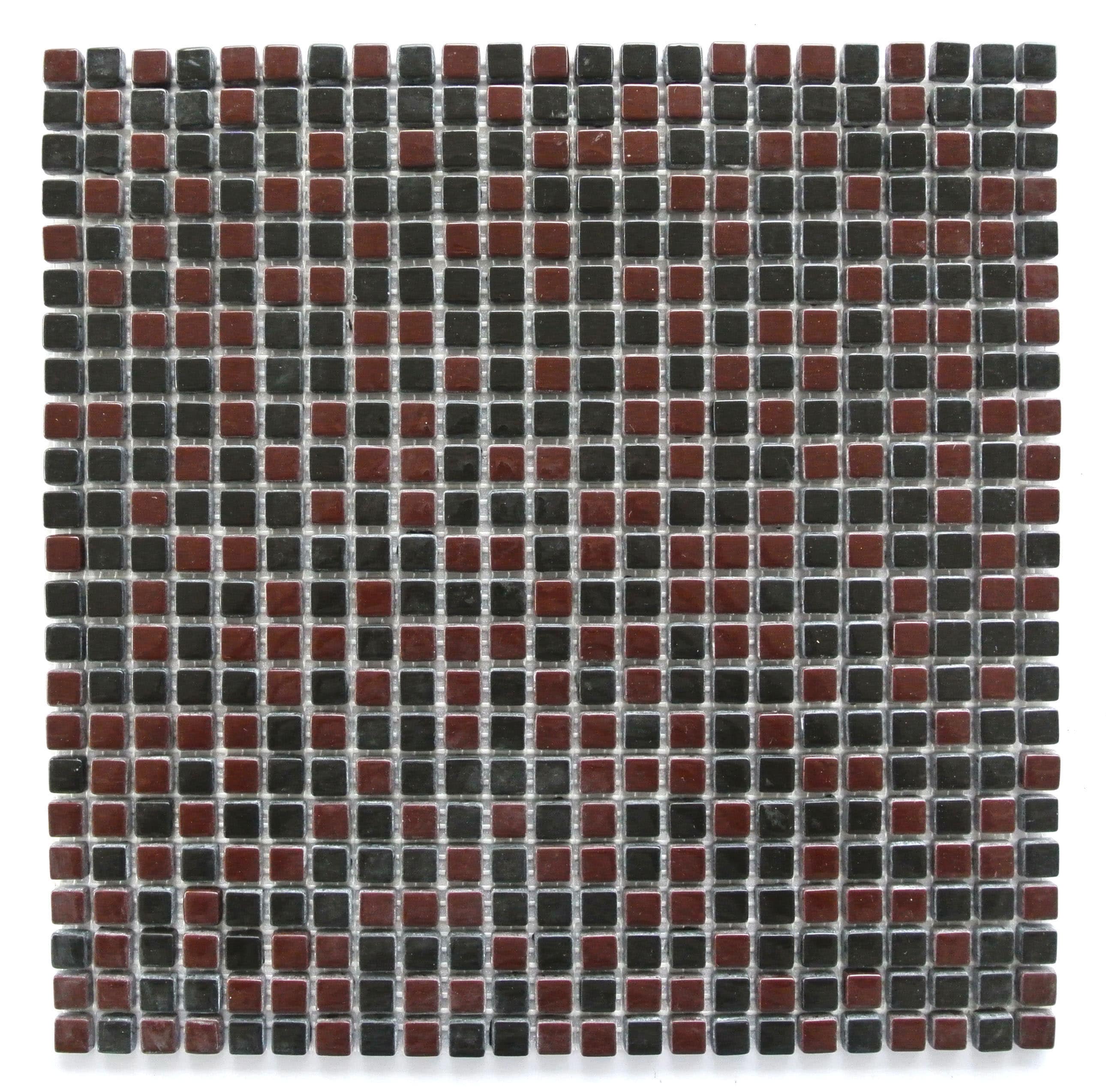 Abolos LWSFULLSQ-MA Full Body Burgundy Black/Glossy 12-in x 12-in Polished Glass Mosaic Wall Tile ( 10.9-sq ft Carton )
