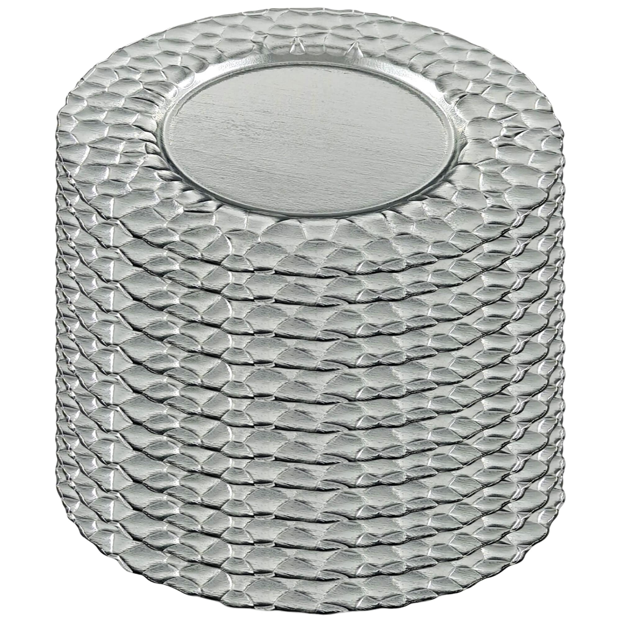 Slickblue Set of 12 Silver 13-in Glass Charger Plates with Hammered Center and Patterned Rim for Wedding Tables