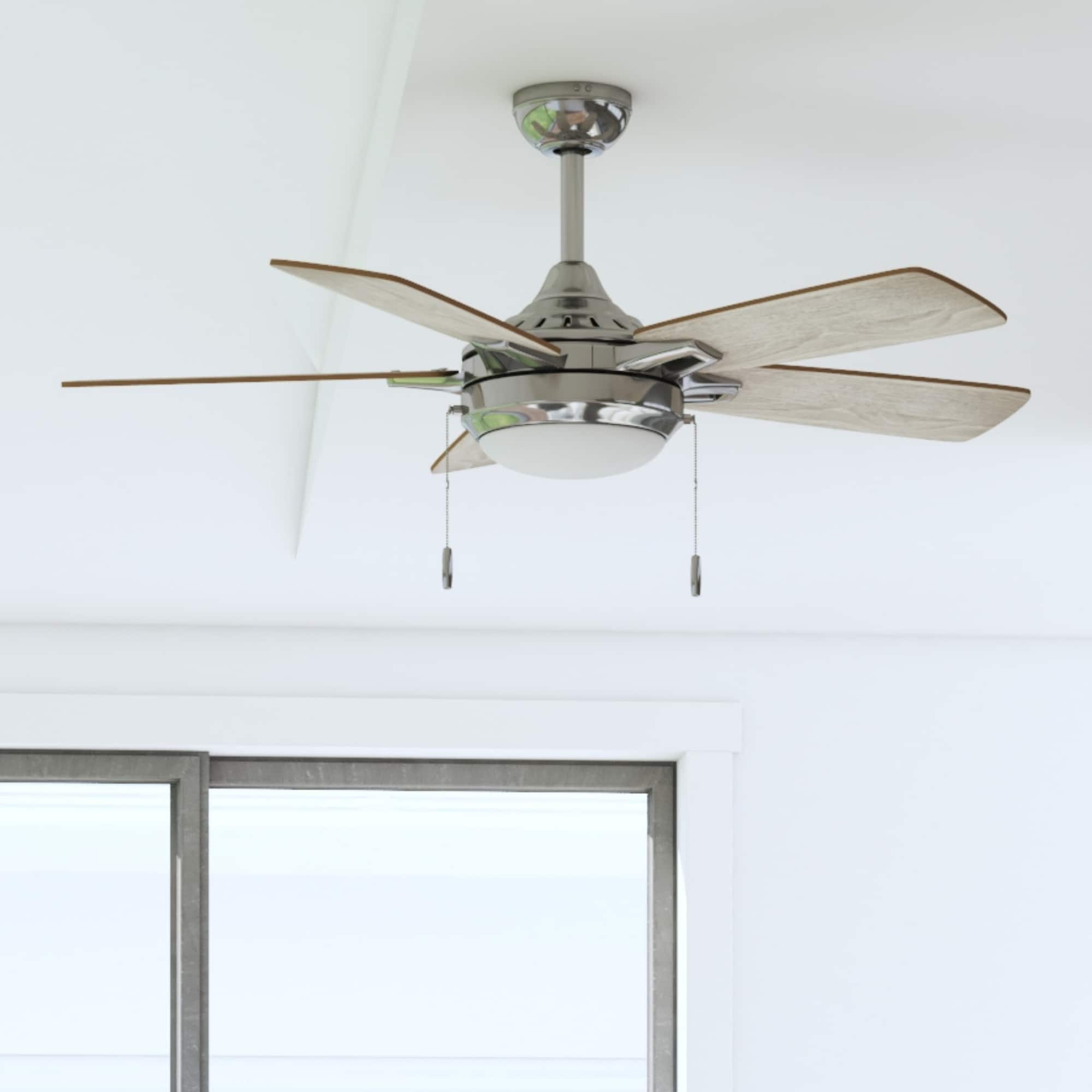 Harbor Breeze 42132 Audiss 44-in Color-Changing Integrated LED Brushed Nickel with Driftwood/Nutmeg Blades Ceiling Fan With Light ( 5 -Blade )
