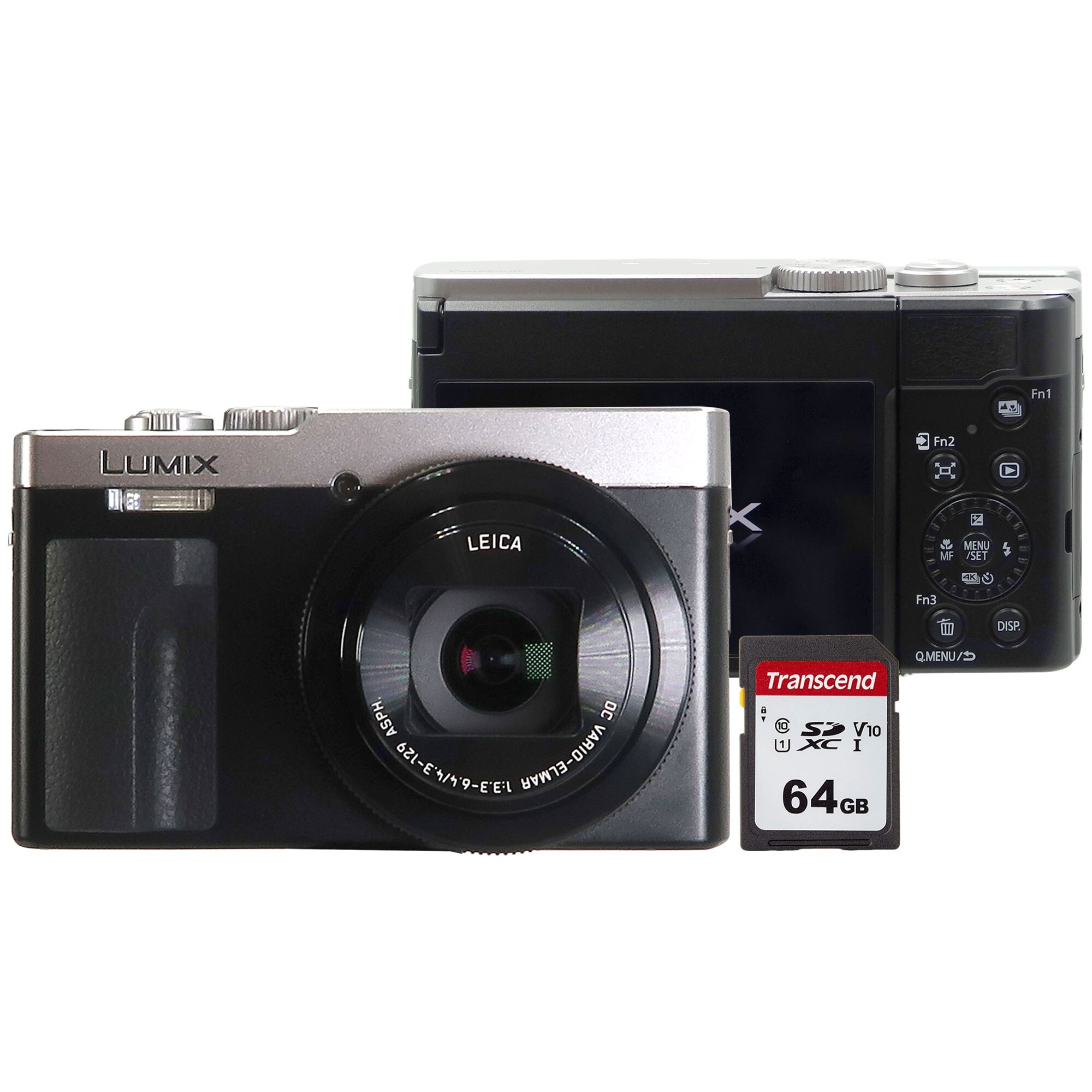 Panasonic  Lumix ZS99 20.3MP 30X Optical Zoom Digital Camera Silver with Transcend 64GB 300S SDXC Class 10 Memory Card