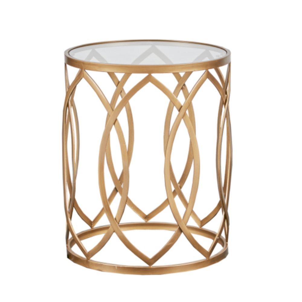 LIVIZA GIS3548820 16.25-in W x 20.13-in H Gold Glass Round Modern End Table Assembly Required