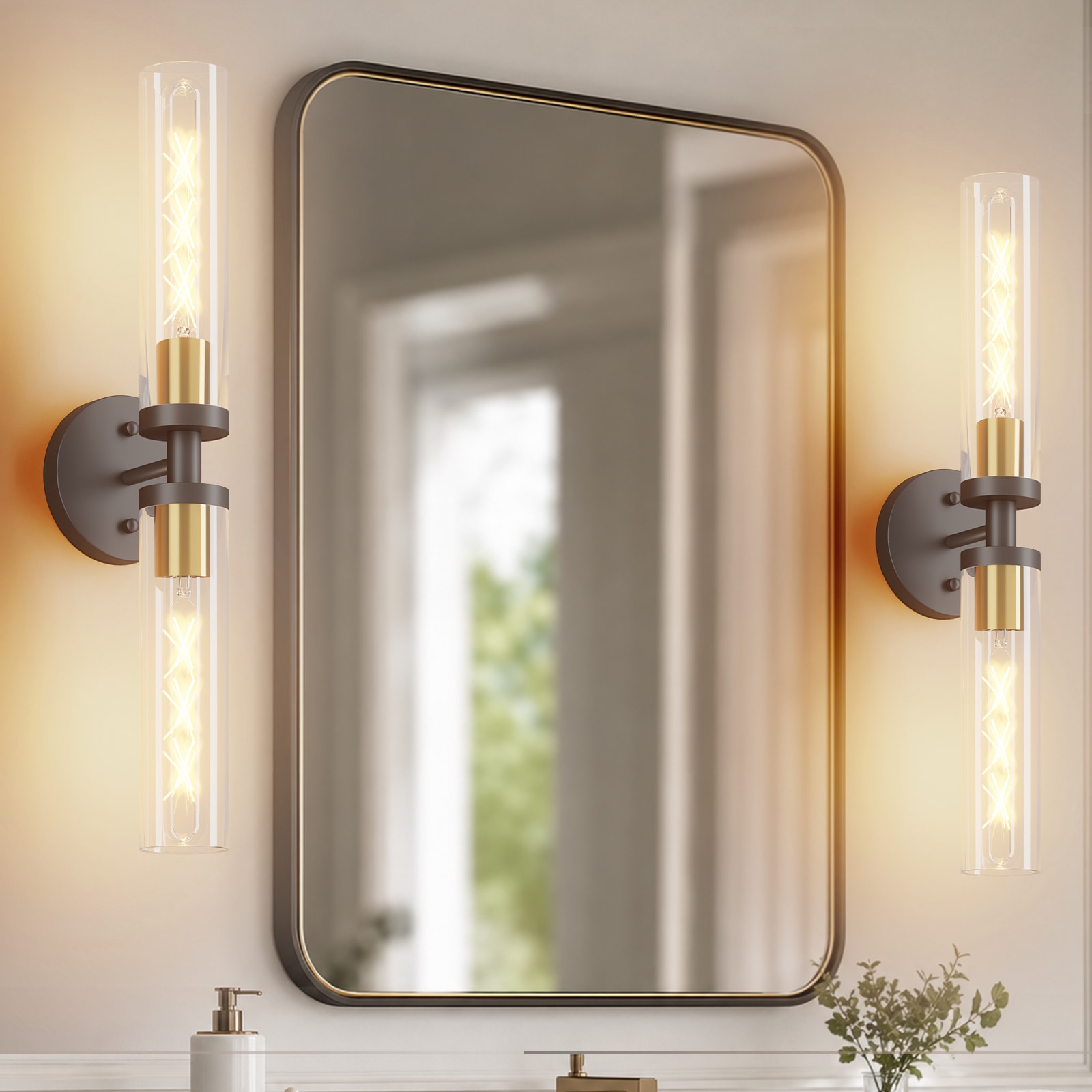 MENCOLULU - 2 Pack 5 inch 2 Light Matte Black Bathroom Light 21.65-in W 2 -Light Black Transition...