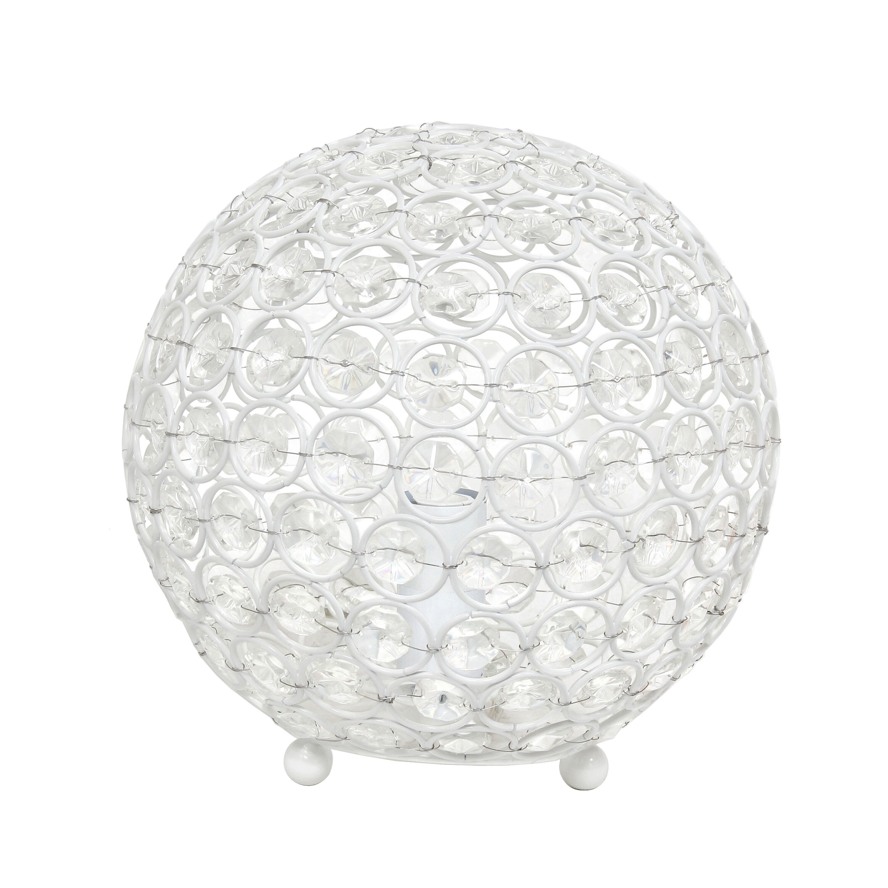 Lalia Home LHT-3009-WH Elipse 8-in White Rotary socket Table Lamp with Crystal Shade