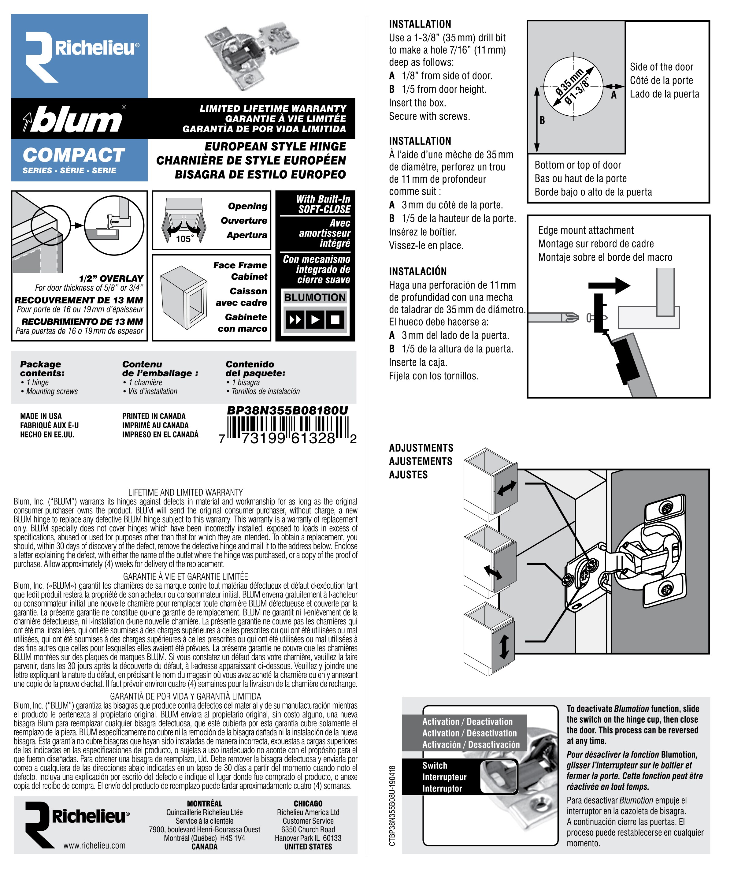 Blum 1/2-in Overlay 105-Degree Opening Nickel Soft Close Concealed