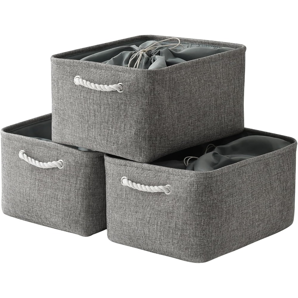 Baginizer X Large Fabric Storage Baskets 3 Pack 17.7x13.8x9.8 Inch Sturdy with Handles Foldable for Shelves Closet Nursery Toys #BAGINIZER000199