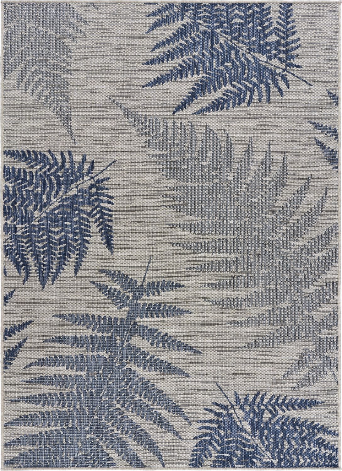 Gray and Blue Synthetic Rectangular 5' x 7' Indoor/Outdoor Area Rug