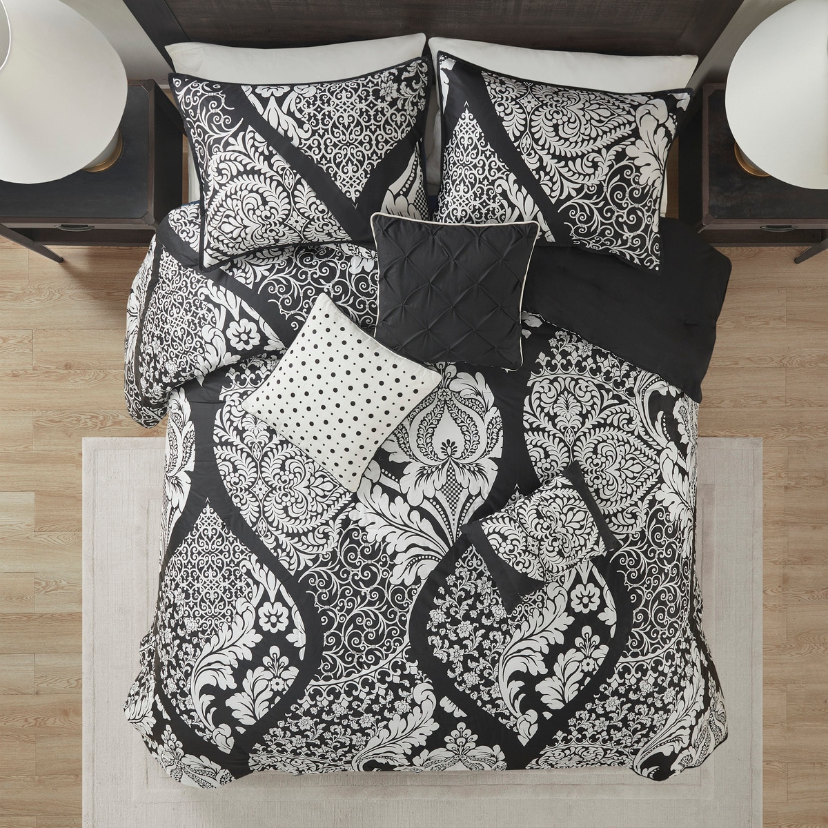 BEARSOLIM 7 Piece Cotton Printed Comforter Set Black Queen