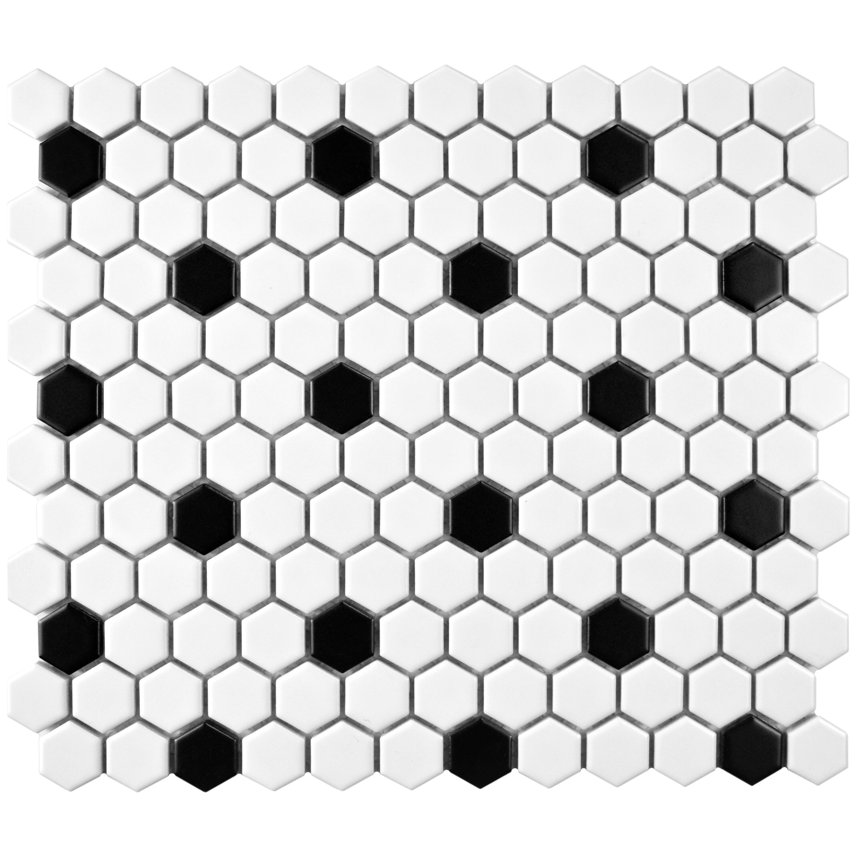 Affinity Tile S1FDXMHMWD Sample - Metro 1" Hex Matte White with Black Dot 6-in x 6-in Satin Porcelain Floor and Wall Tile