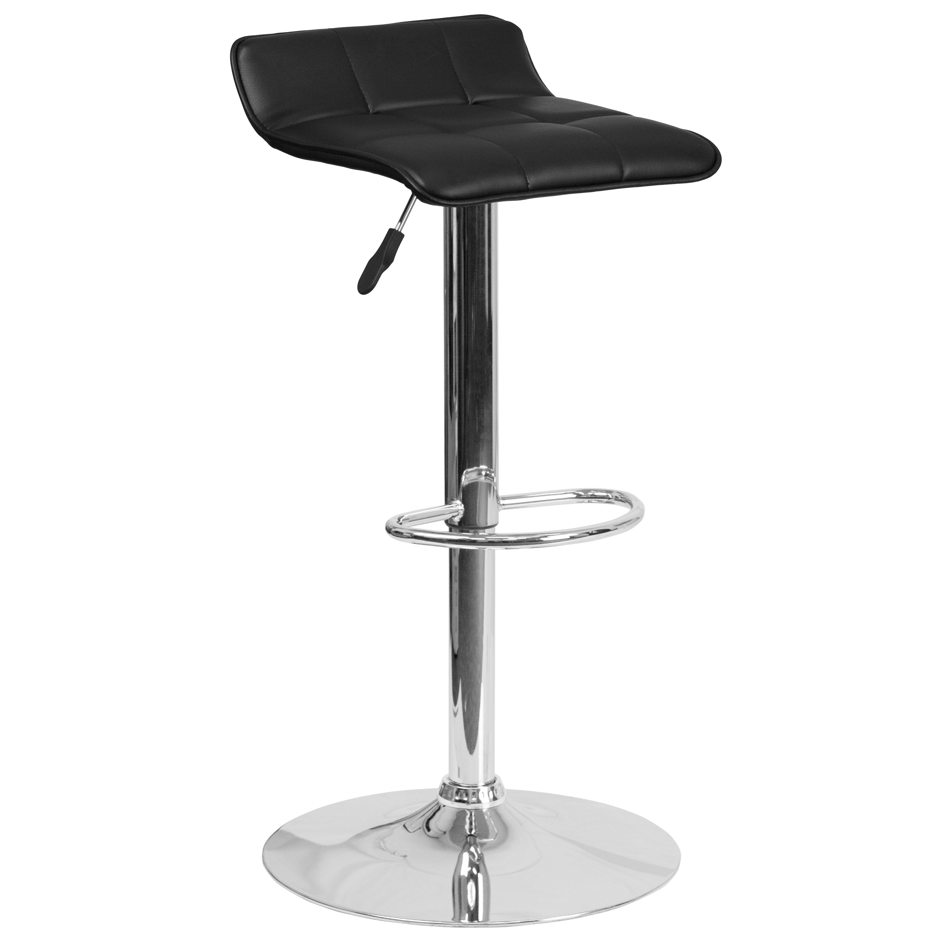 Flash Furniture 889142056362 Black 23.25-Inches H Adjustable Height Short Square seat Upholstered Swivel Metal Bar Stool and Back
