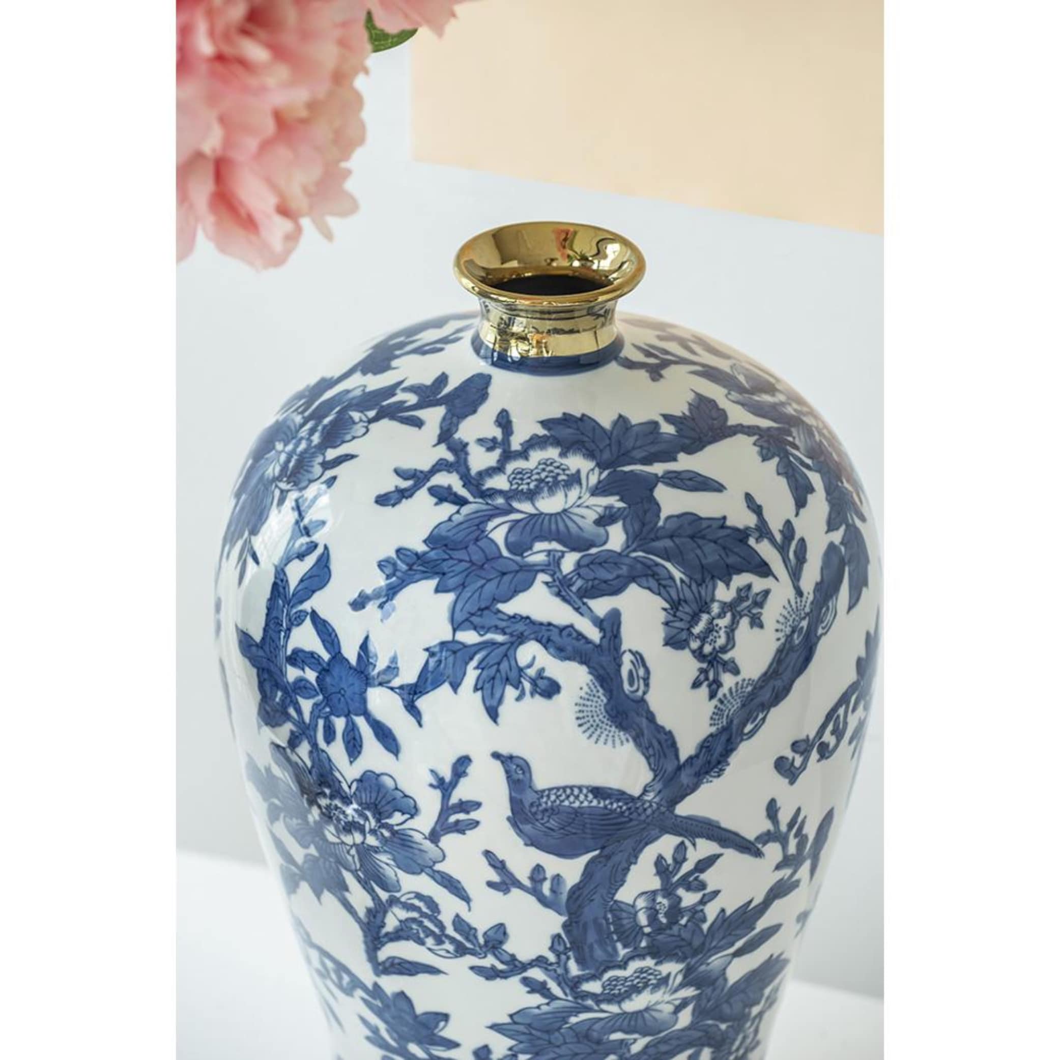 格安 直営 店 A＆B Home Blue ＆ White Porcelain Vase Modern Abstract Art Patte  花瓶、花器 DIAMONSINTERNATIONAL