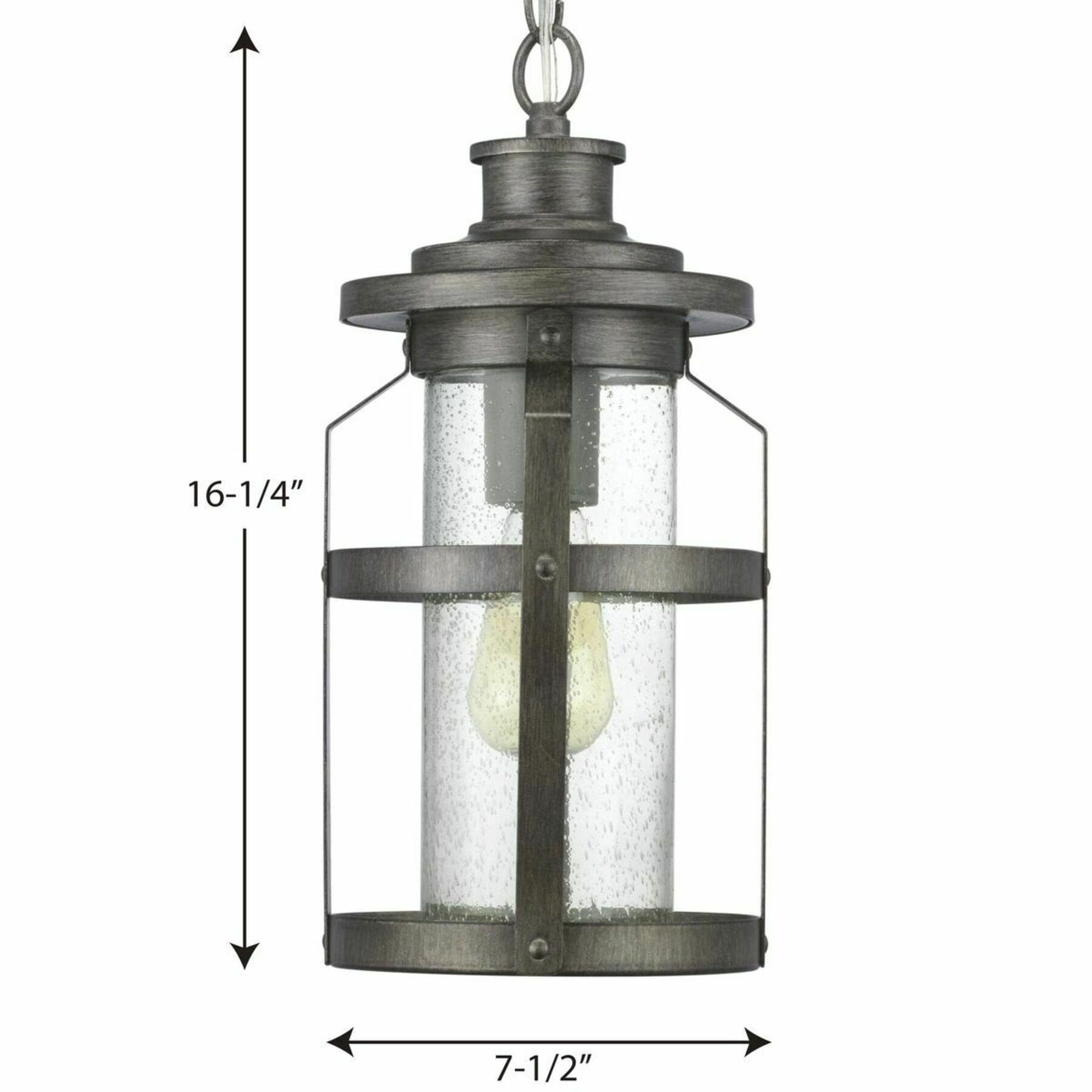 Antique Pewter Outdoor Hanging Lantern with Seeded Glass Shade